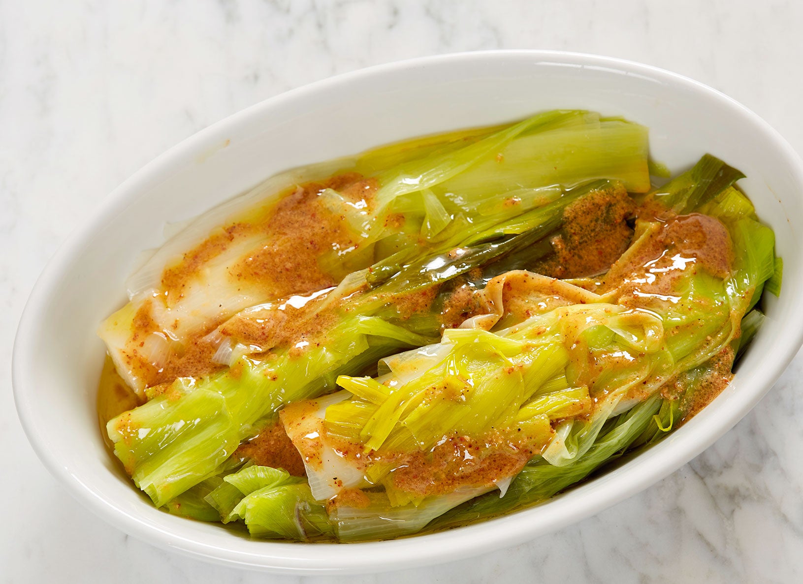 Cooked leeks in vinaigrette