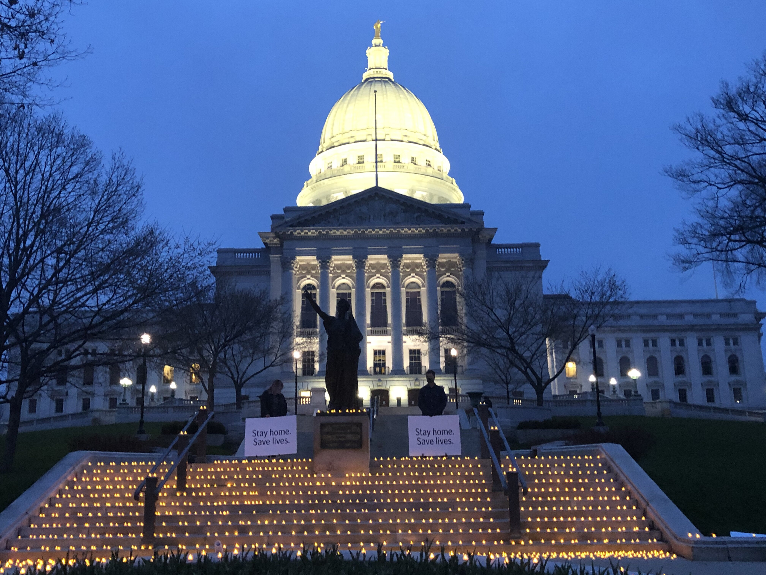 Madison nurses displayed more than 1,300 candles at the Wisconsin State Capitol to represent COVID-19 hospitalizations in April.