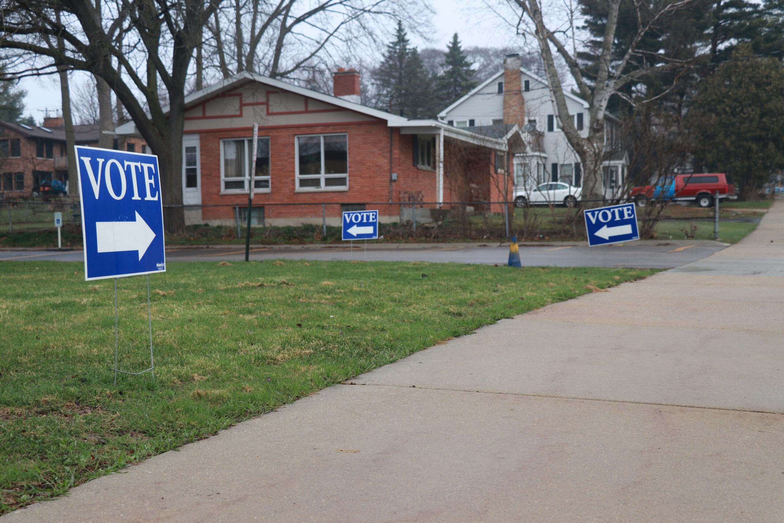 Voting signs outside a polling location in Madison