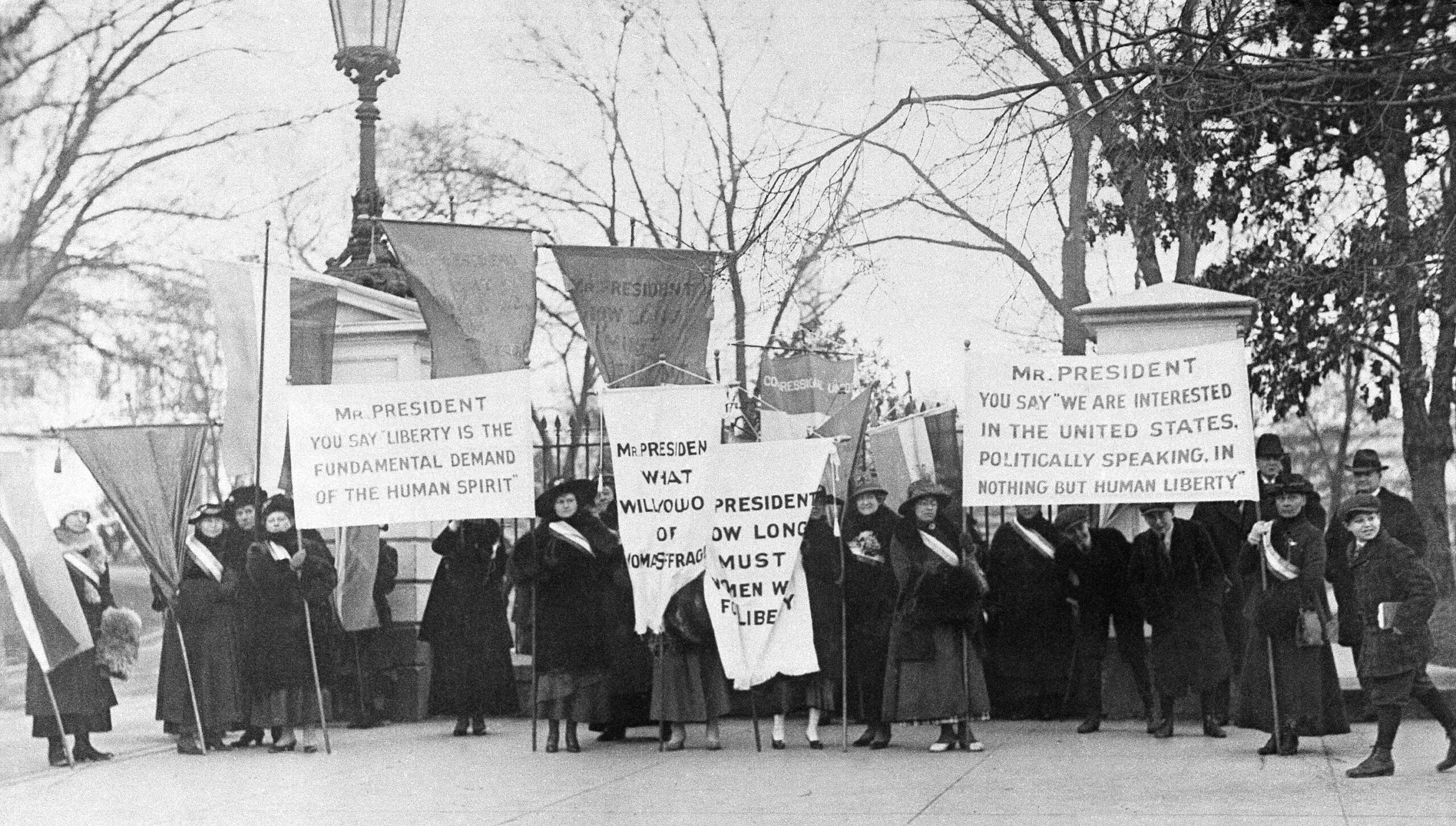 Women picket at White House gate in Washington, D.C. in 1918.