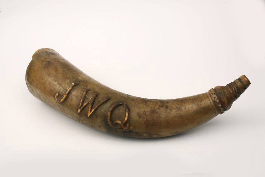 A 19th-century powder horn owned by Stockbridge-Munsee tribal leader John W. Quinney