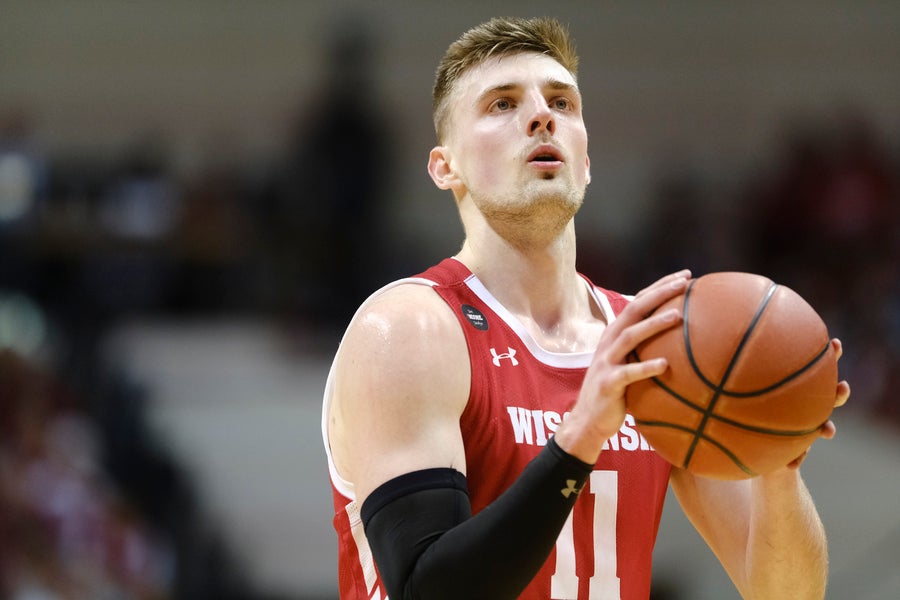 Wisconsin forward Micah Potter in action during an NCAA college basketball game