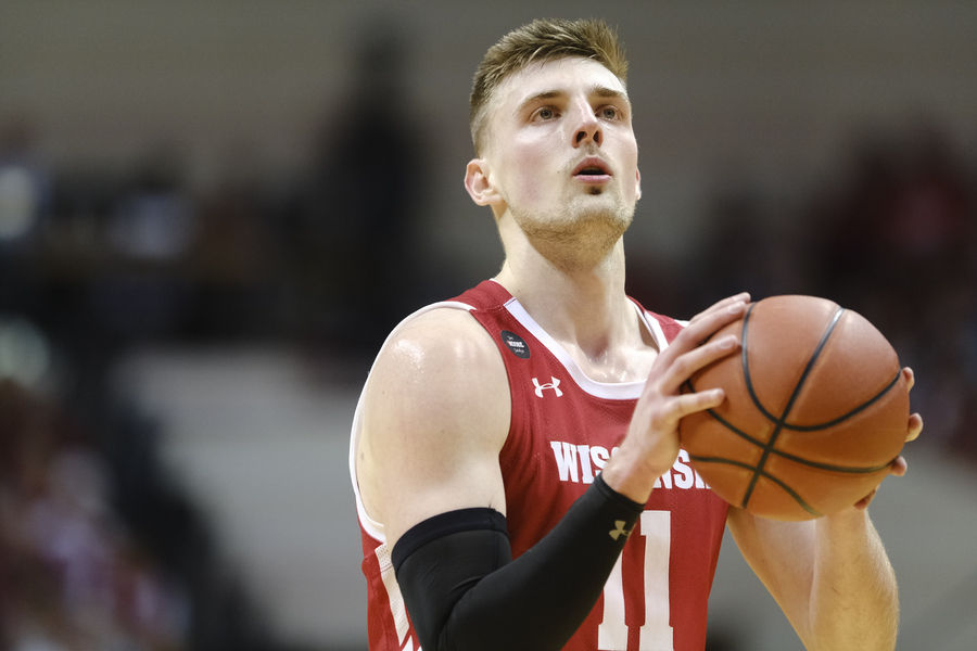 Wisconsin forward Micah Potter in action during an NCAA college basketball game