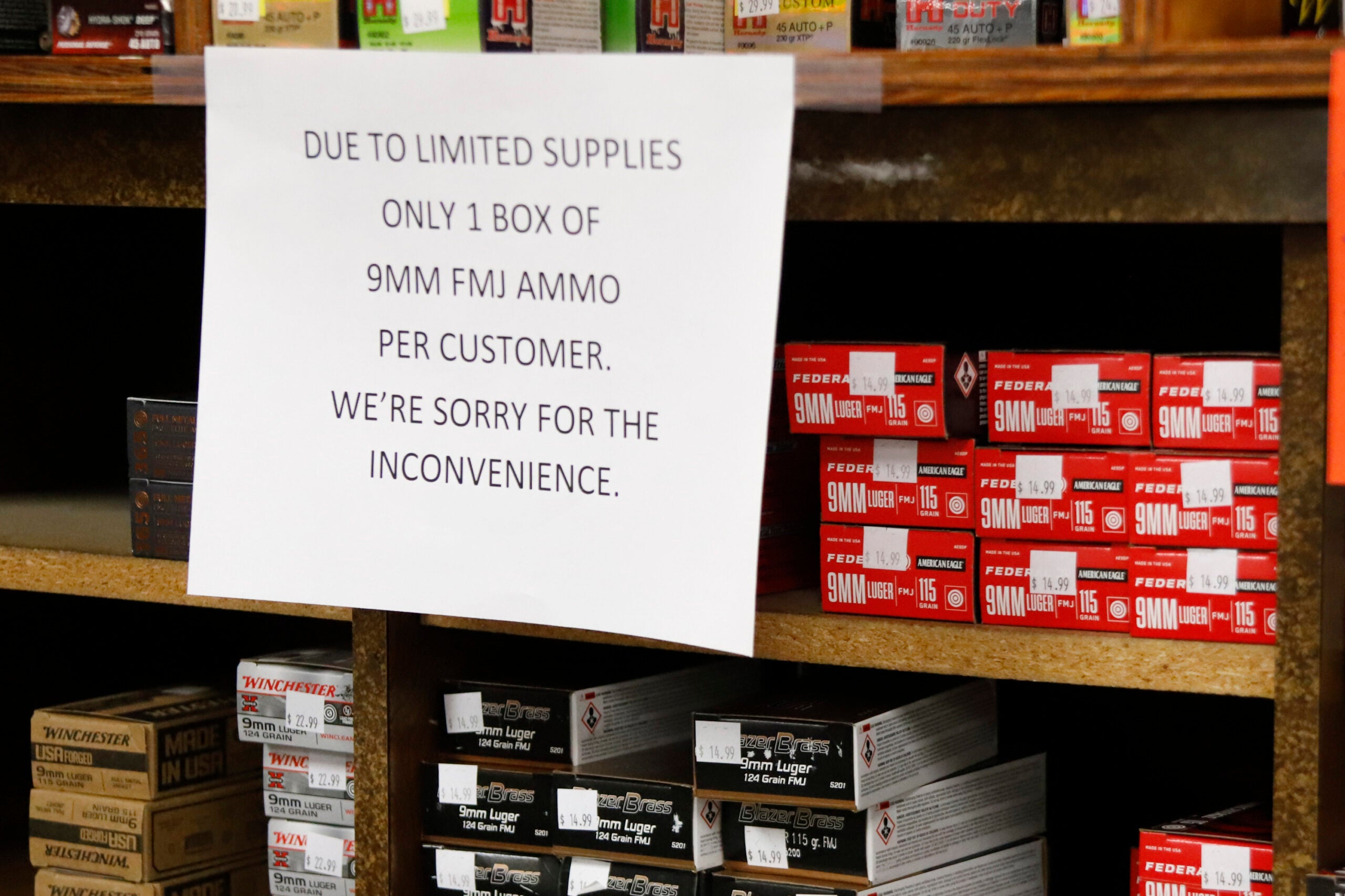 Signs point out quantity limits on certain types of ammunition