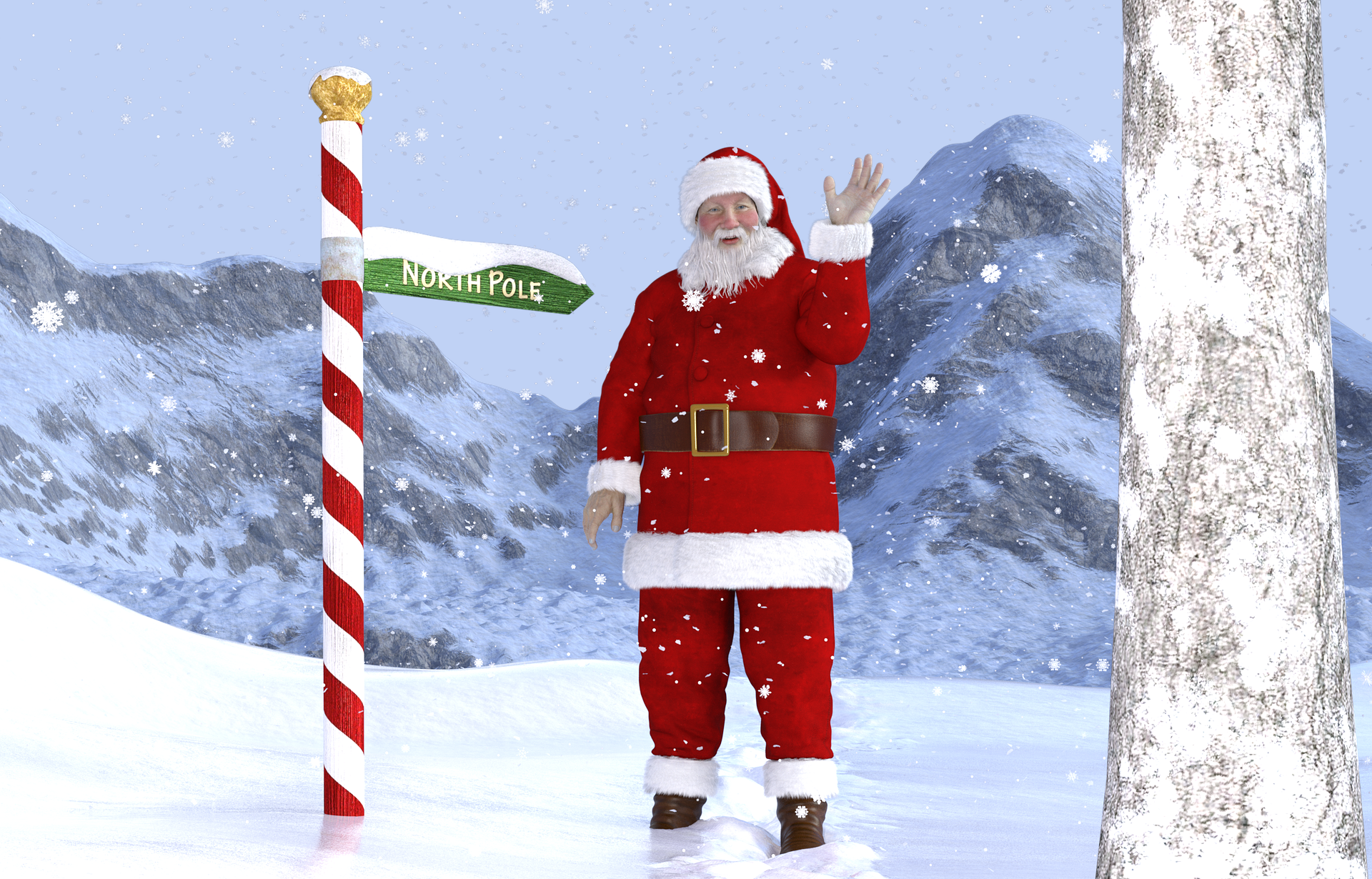 Santa Claus waving from the North Pole.