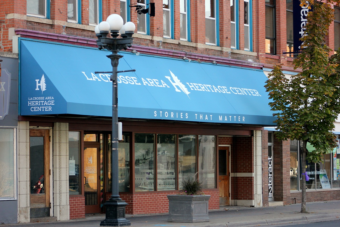 The New La Crosse Area Heritage Center museum front on Main Street, downtown La Crosse