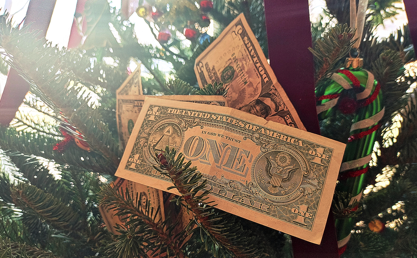 Money in a Christmas tree