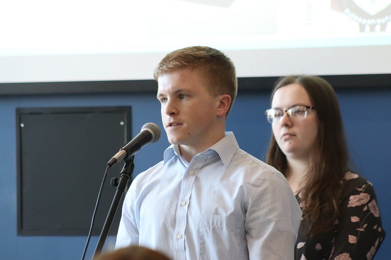 UW-Green Bay engineering student Denny Christoff presents during the 2020 Innovation in Aging competition