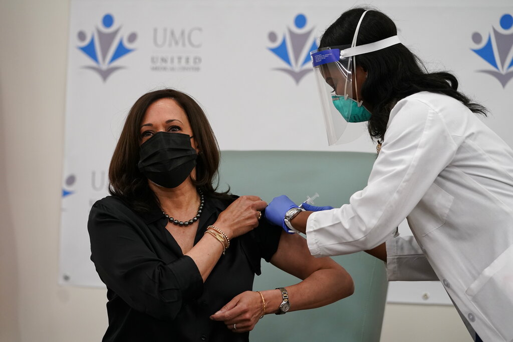 Vice President-Elect Kamala Harris receives the Moderna COVID-19 vaccine.