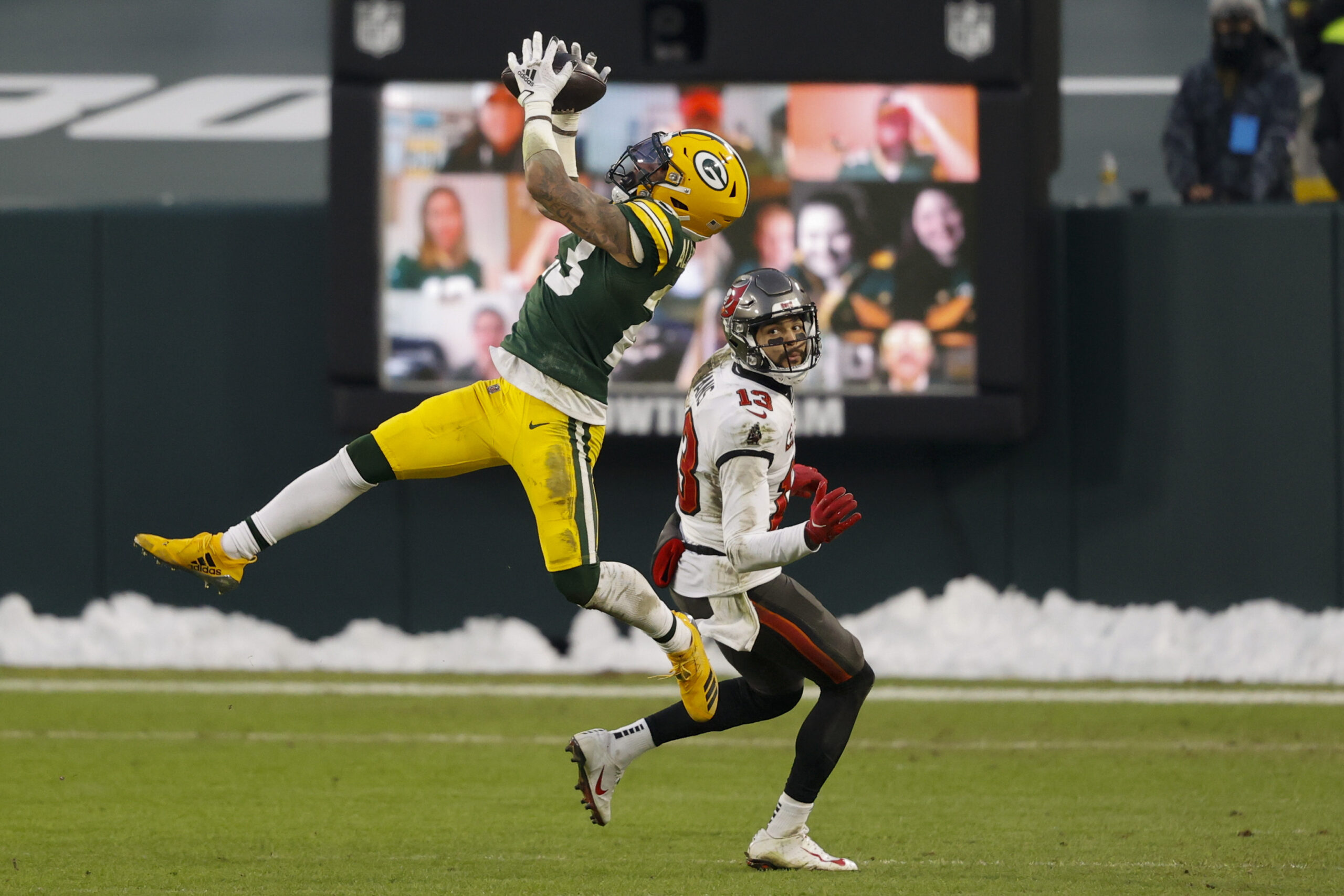 Jaire Alexander intercepts a pass during the NFC Championship game