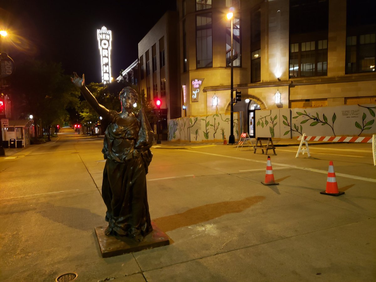 Forward statue stands on State Street after being removed from its pedestal