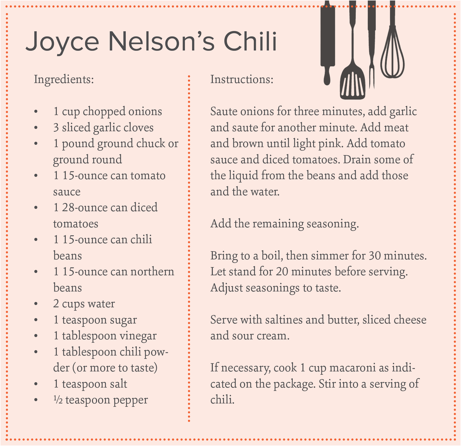 Joyce Nelson's chili recipe