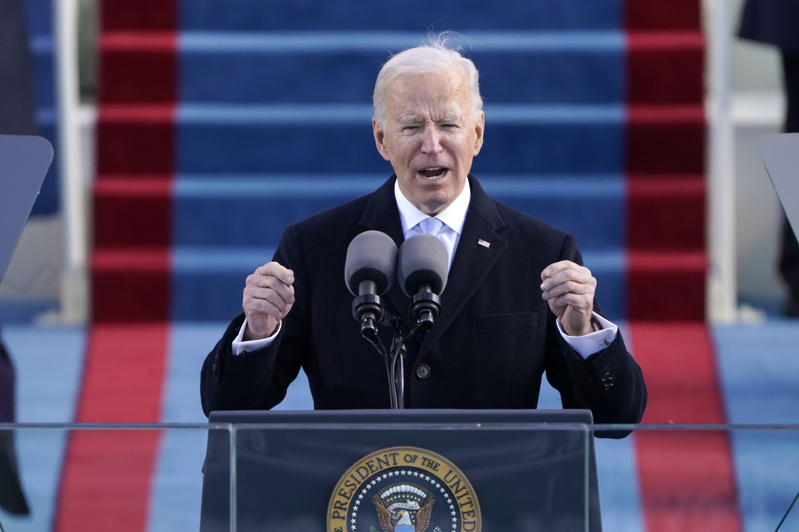President Joe Biden speaks during the 59th Presidential Inauguration