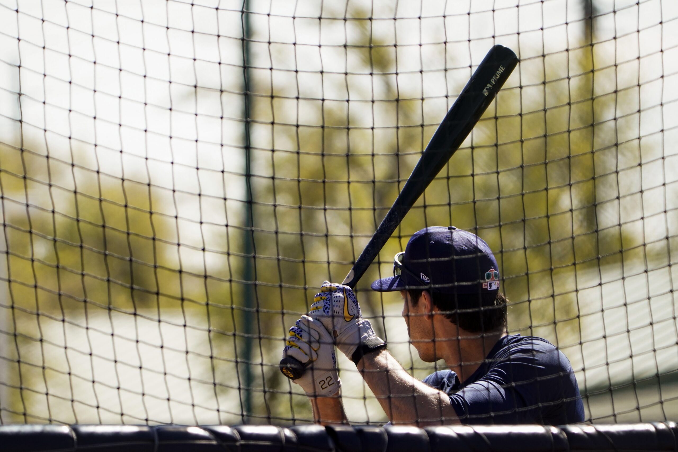 Outfielder Christian Yelich of the Milwaukee Brewers takes batting practice in Arizona