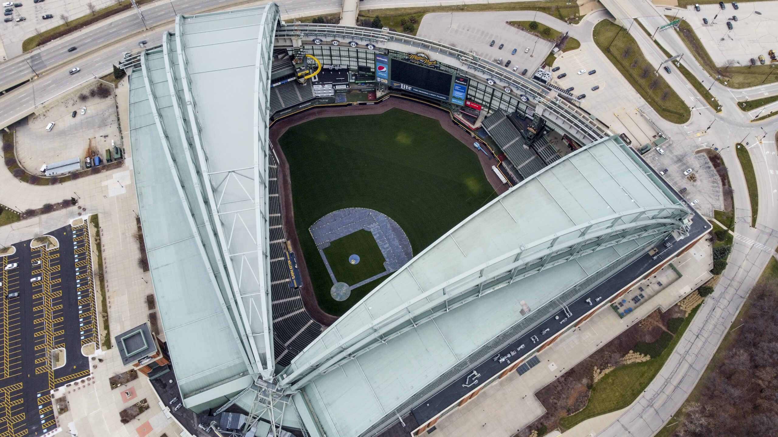 An aerial view of American Family Field