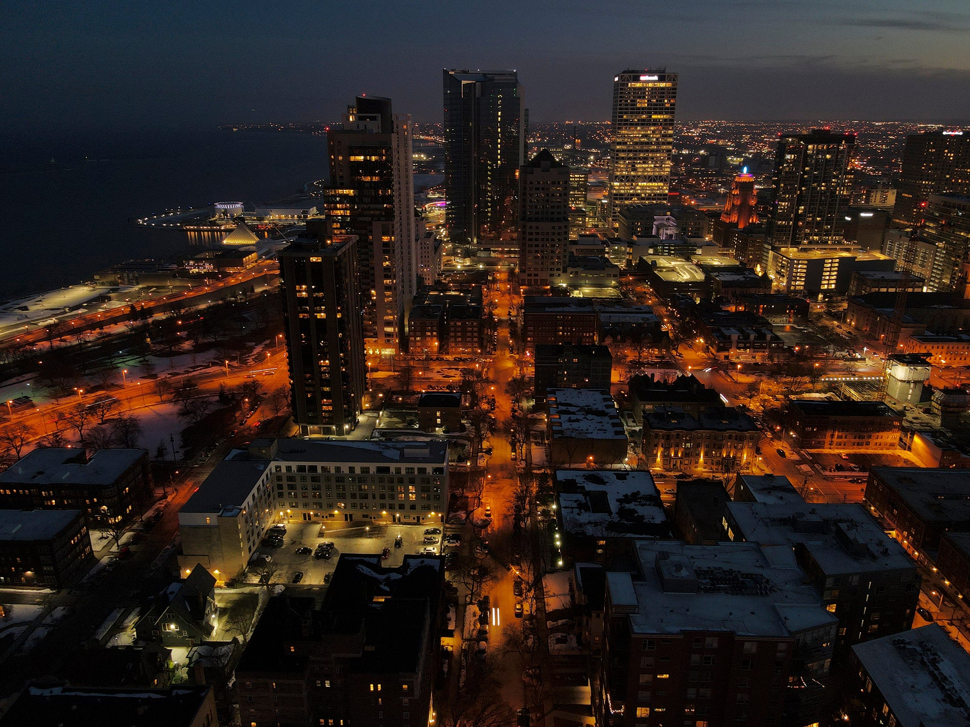 The Milwaukee skyline at sunset