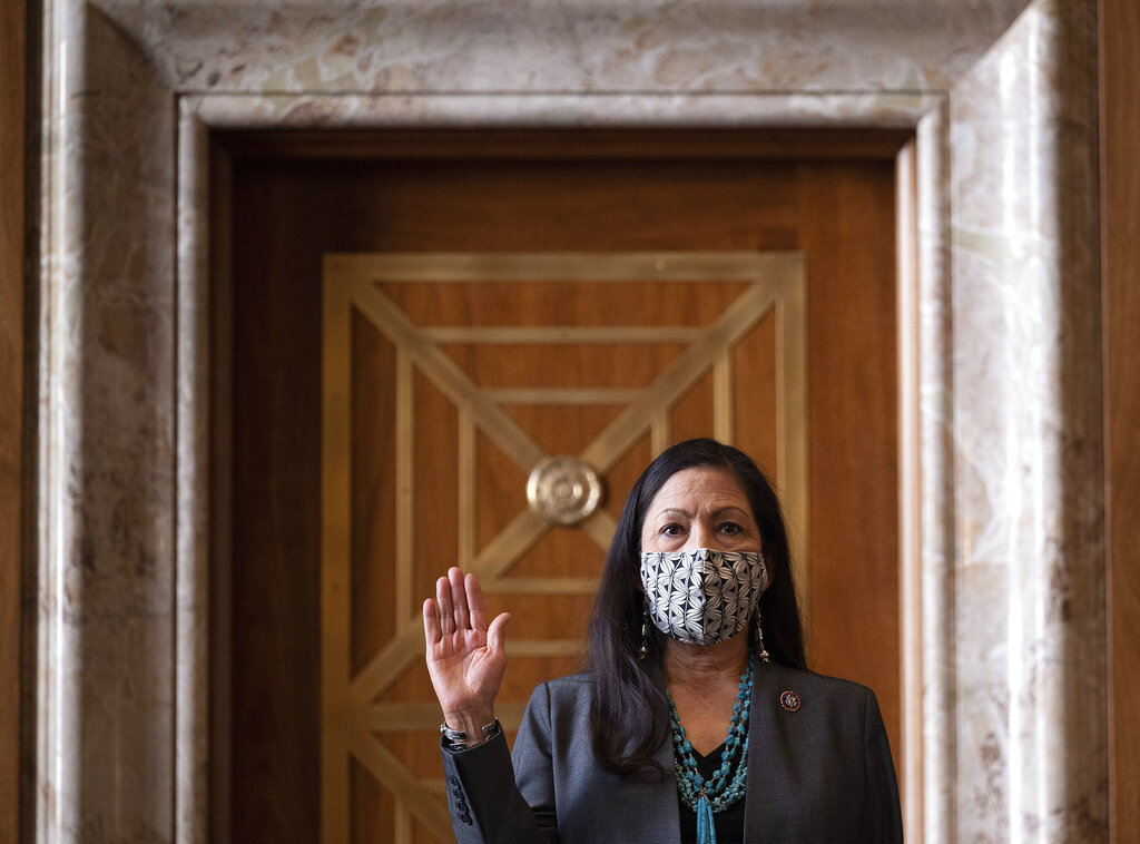 Rep. Deb Haaland, D-N.M., is sworn in before the Senate Committee on Energy and Natural Resources