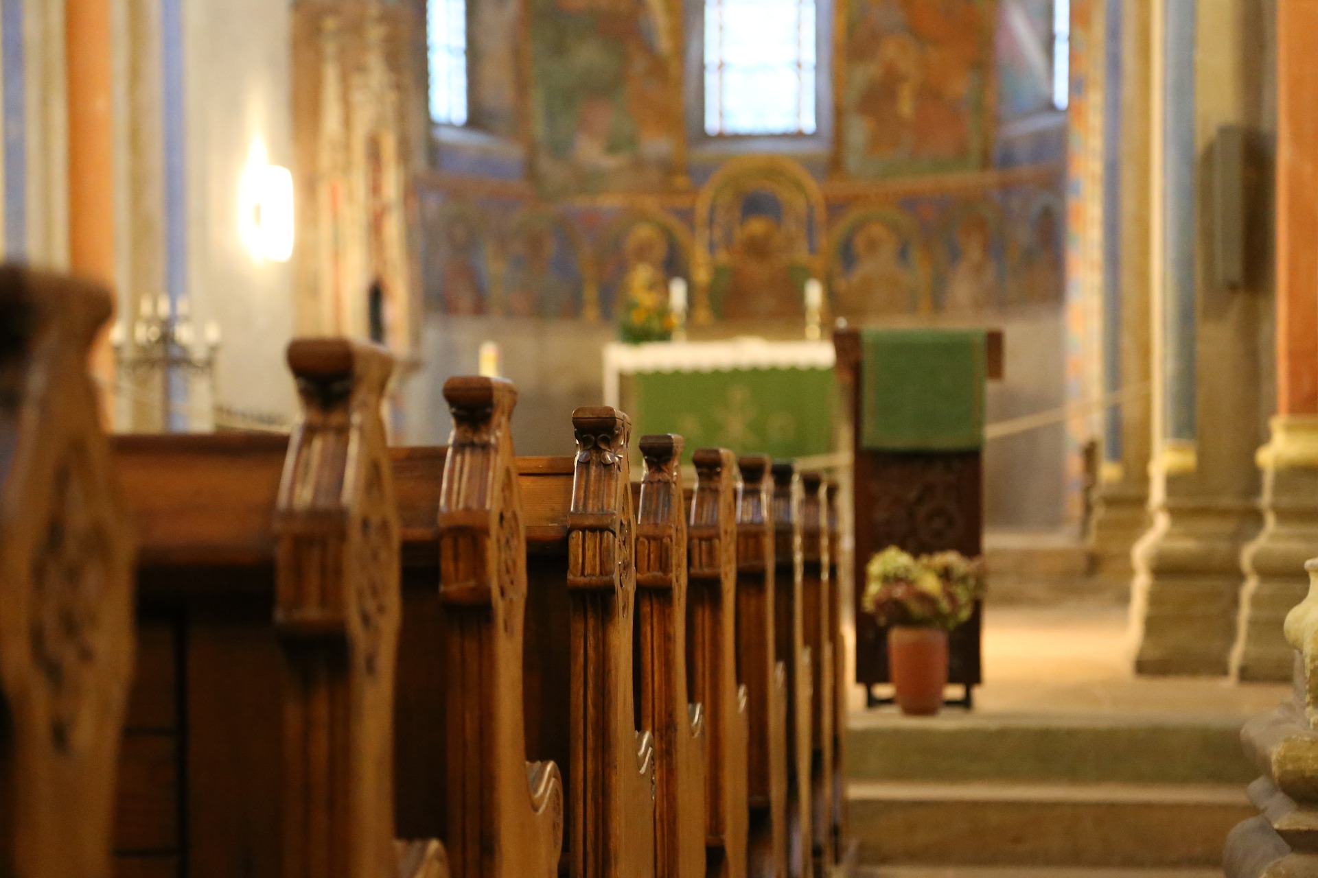 church pews in a sanctuary