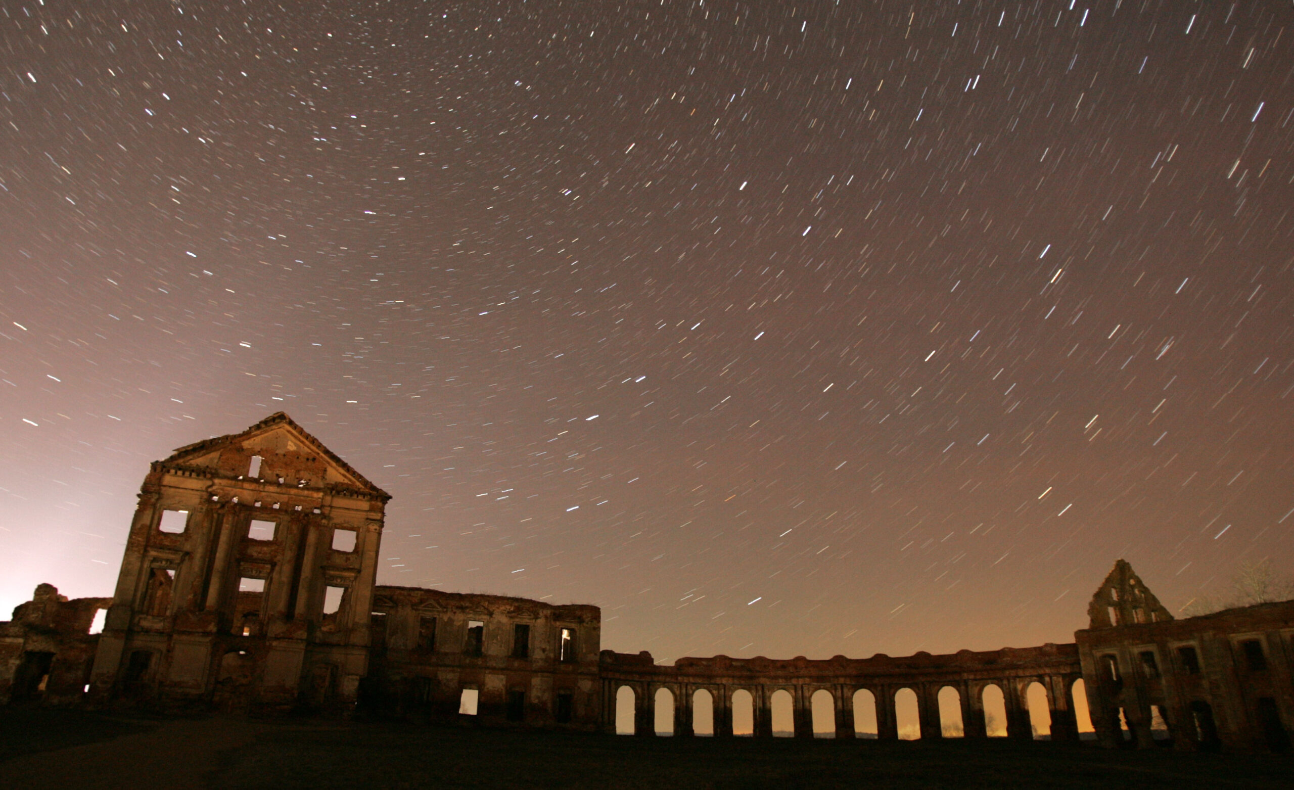 Stars are seen over the remains of Sapega's castle in Belarus
