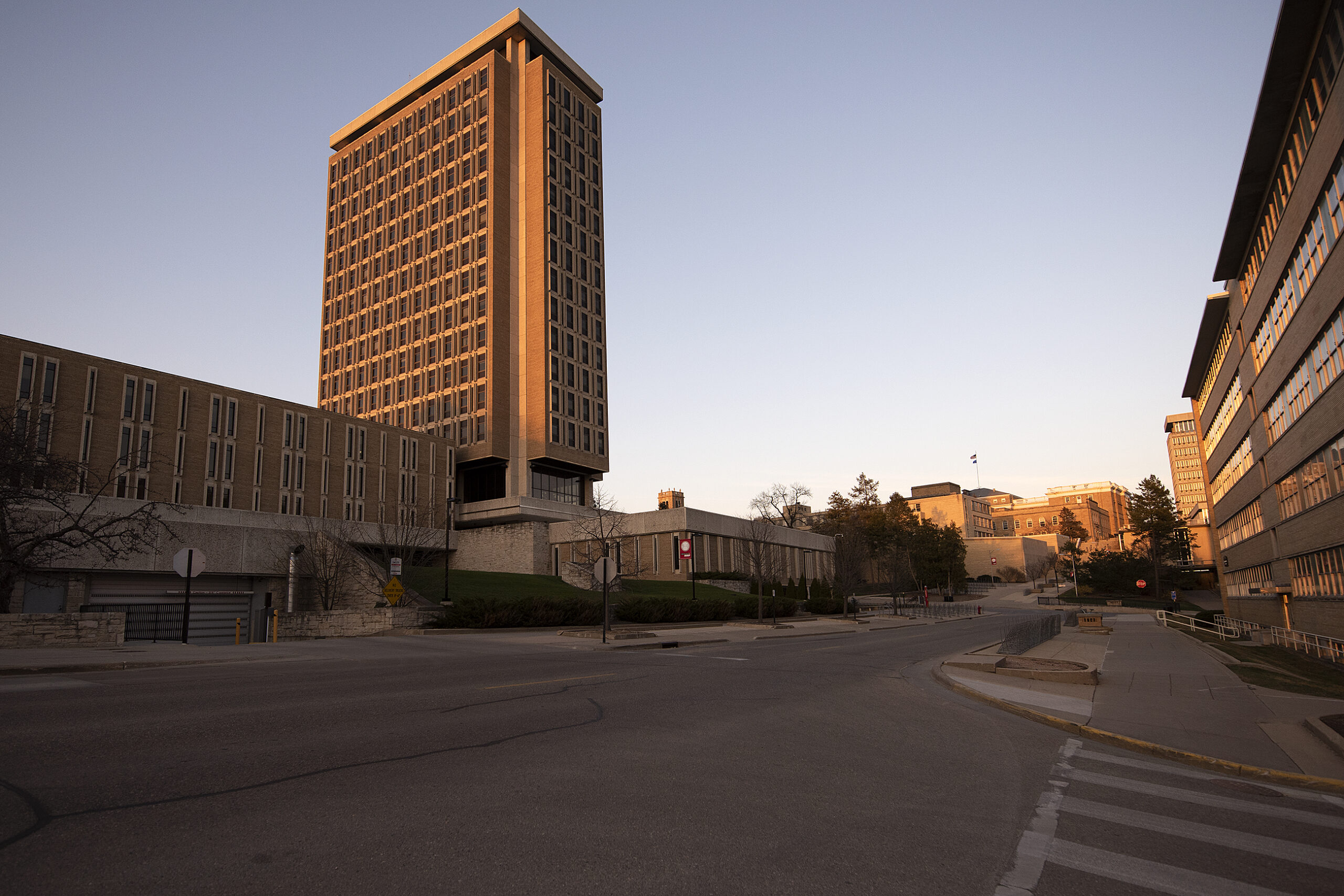 Golden light shines on Van Hise Hall