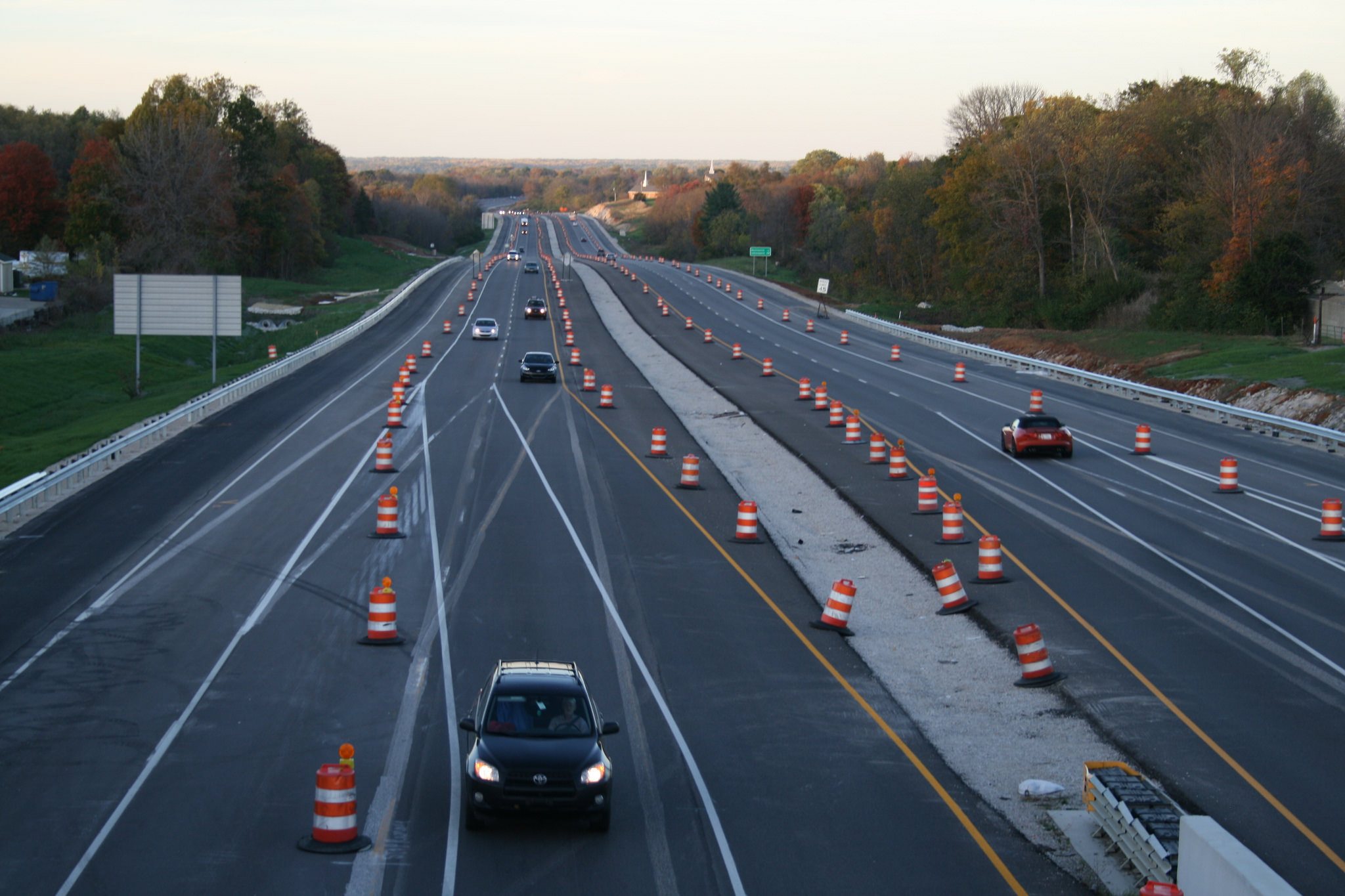 Highway with construction cones