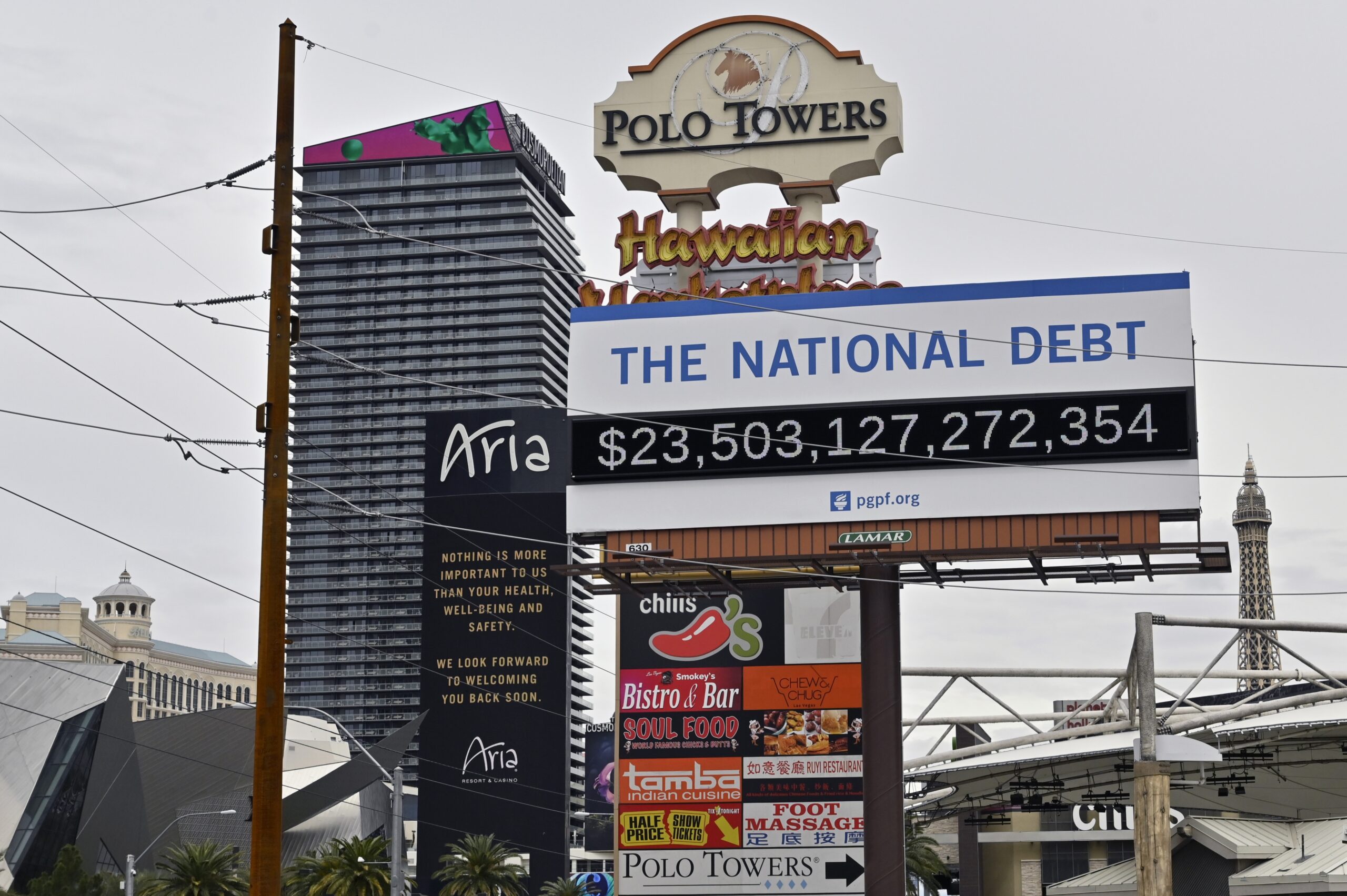 A billboard showing the U.S. debt