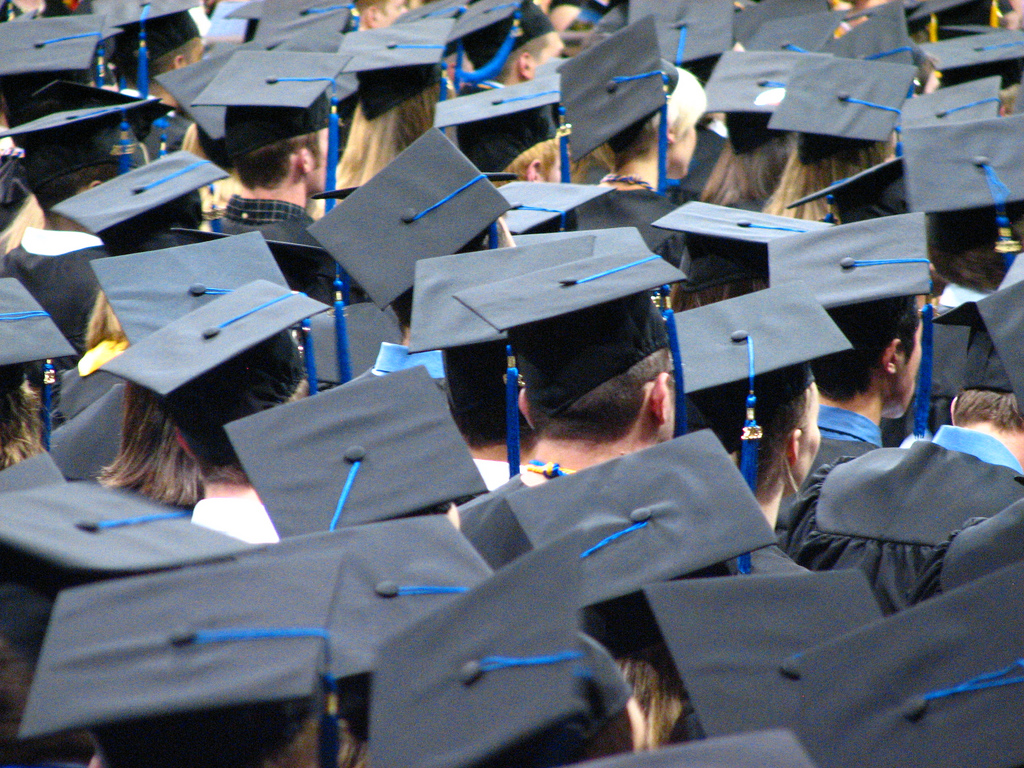 a sea of graduation caps
