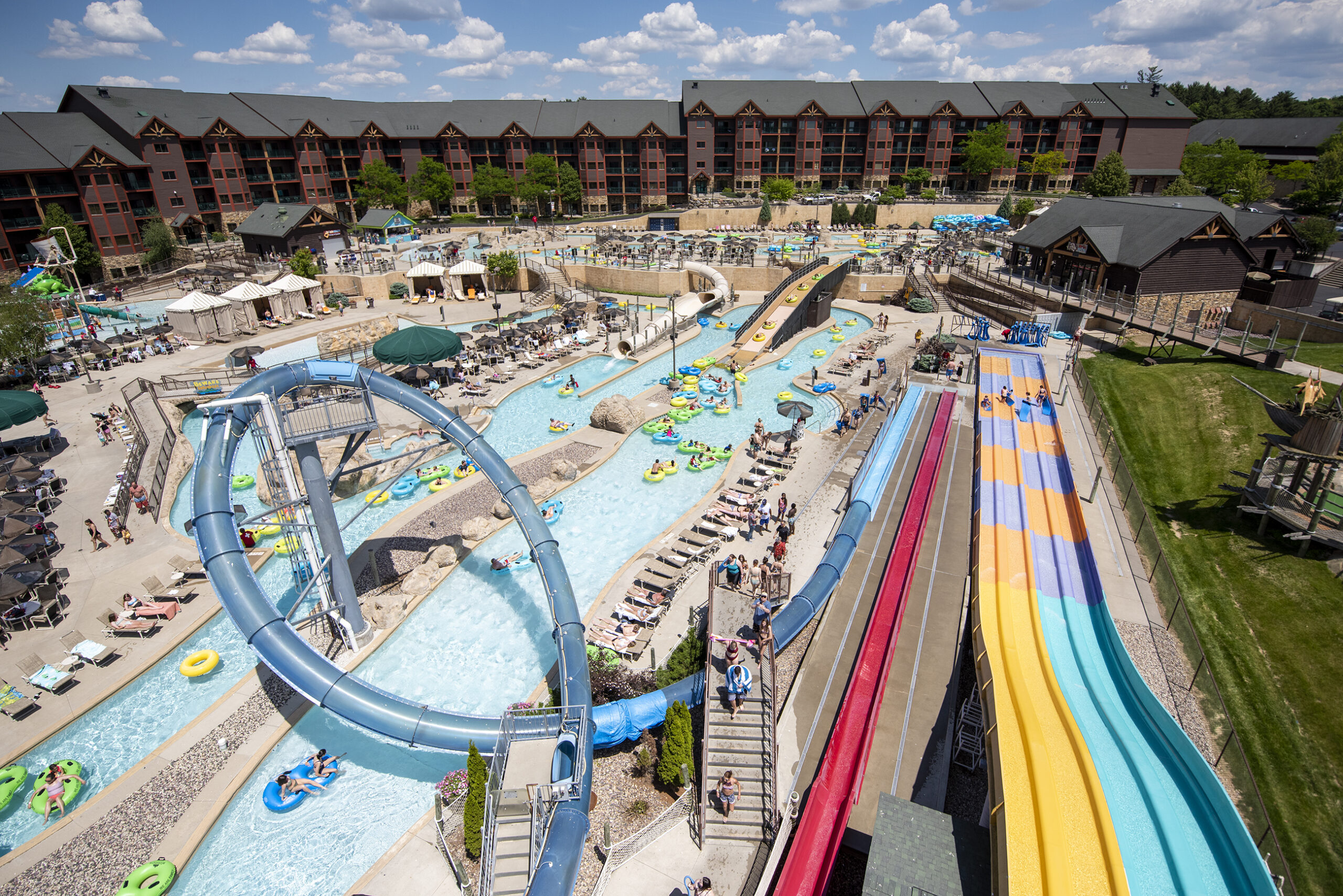 An outdoor waterpark is seen from above.