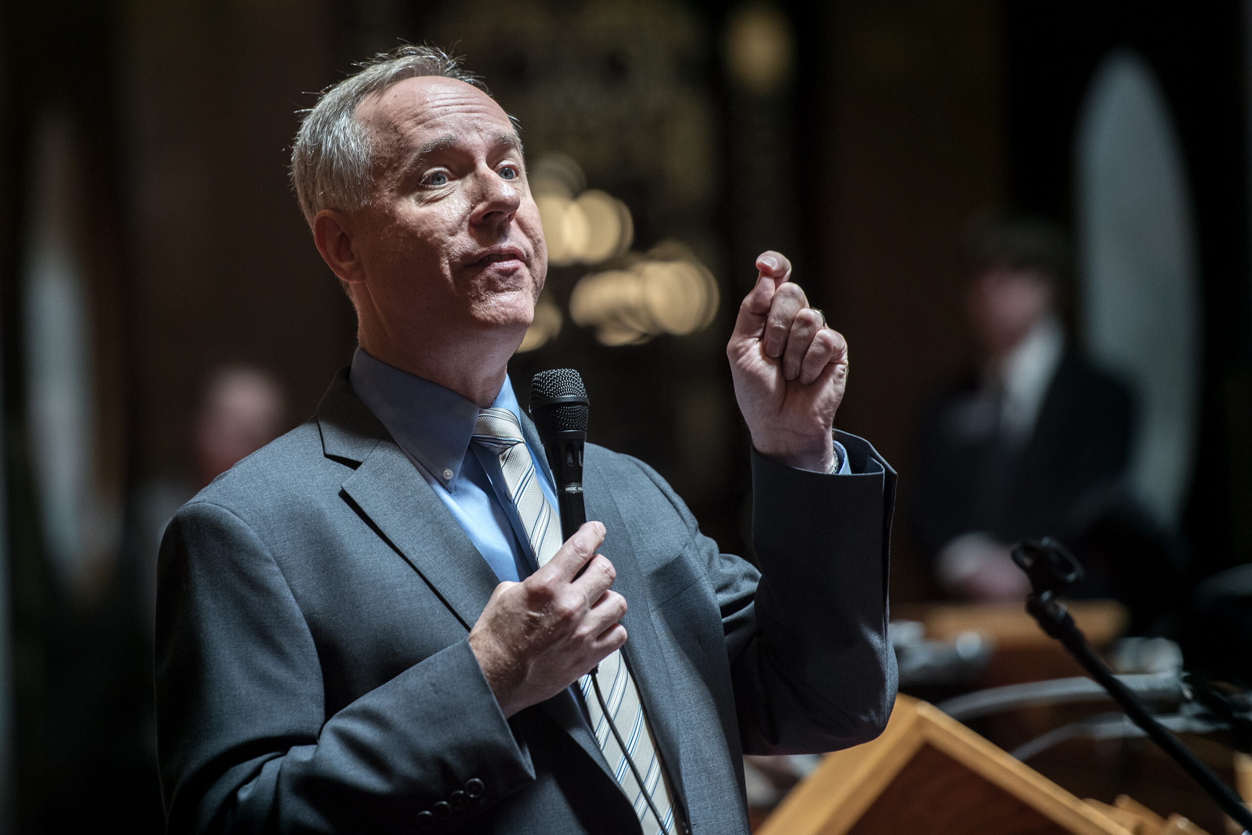 Assembly Speaker Robin Vos gestures as he speaks.