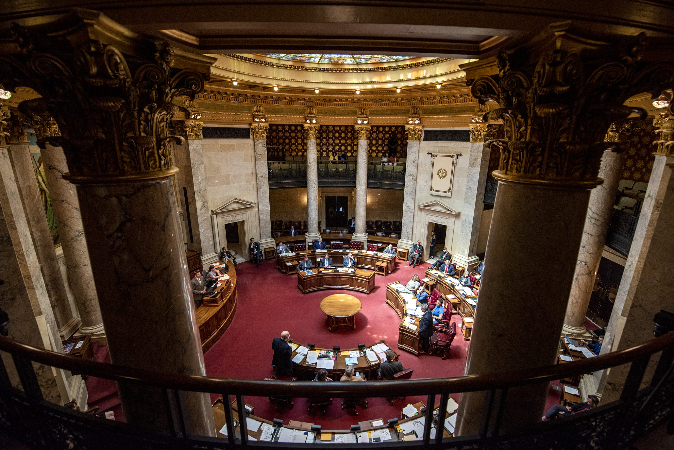 The Wisconsin state senate is seen from the upper gallery.