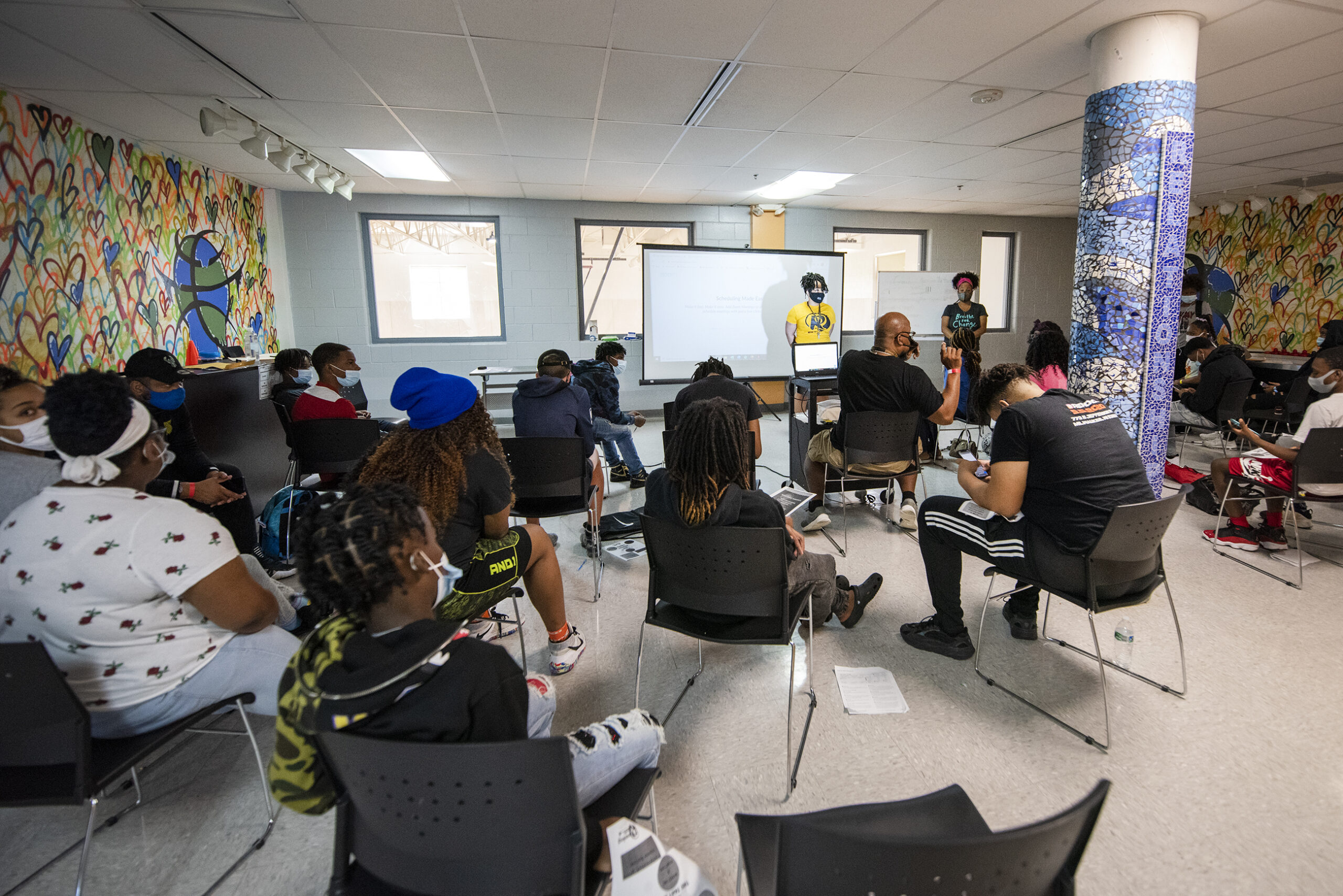 A classroom full of students.