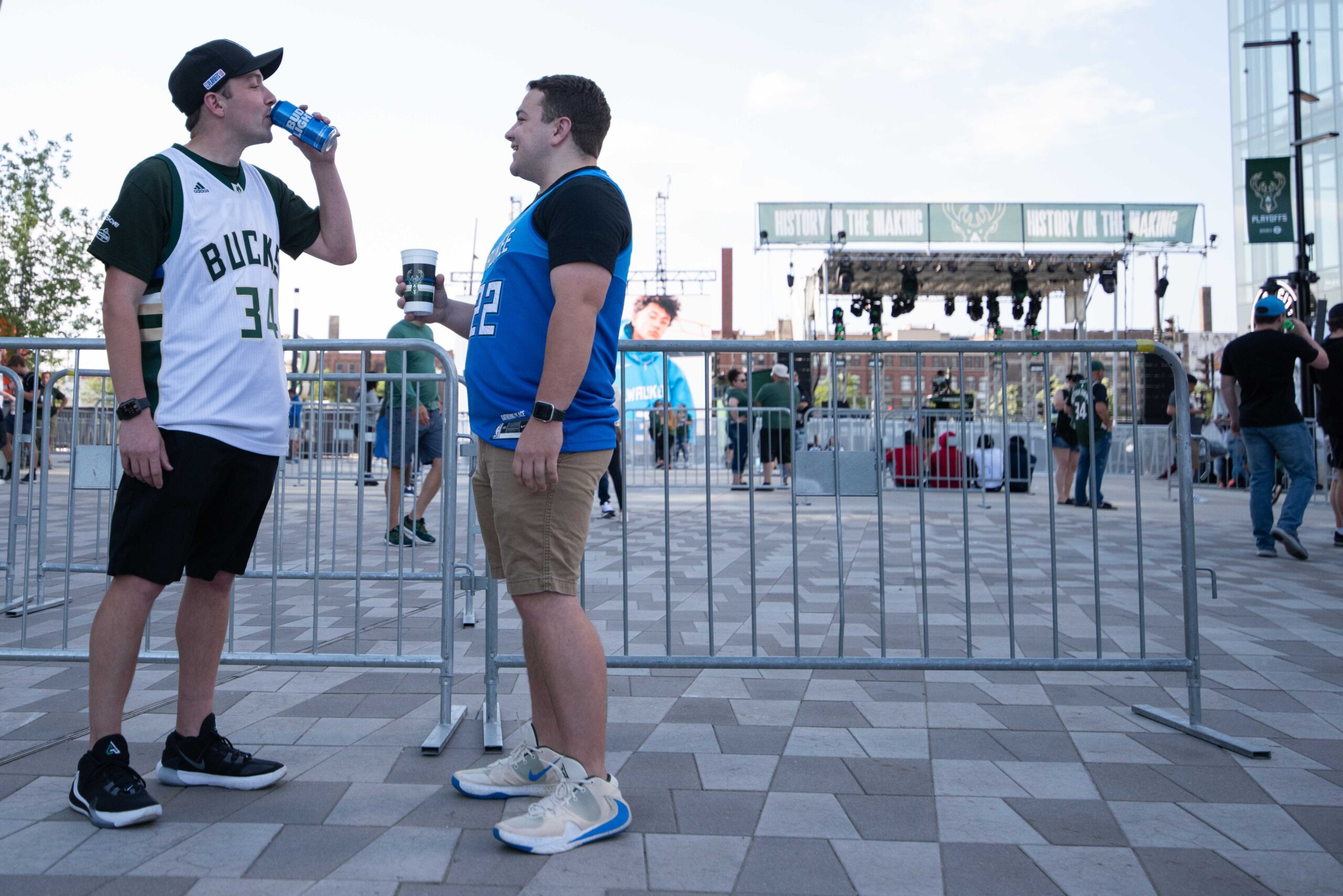 Brothers Patrick and Douglas Page stand outside the Fiserv Forum