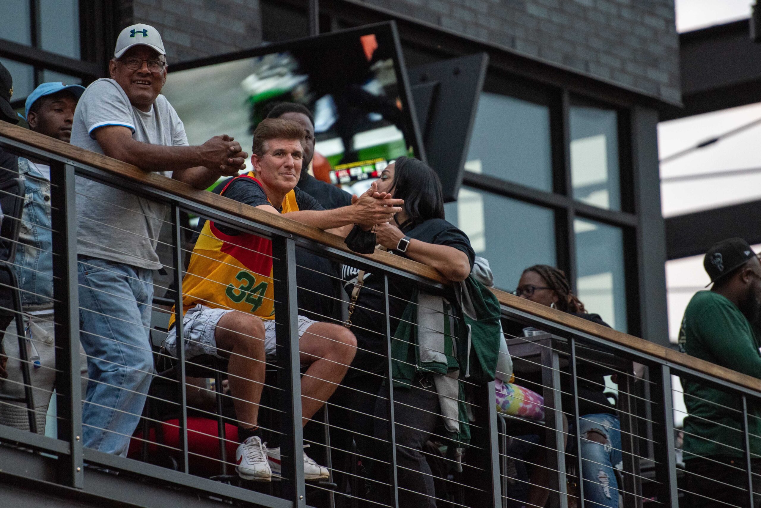 Fans watch the Milwaukee Bucks play the Atlanta Hawks in the first game of the Eastern Conference