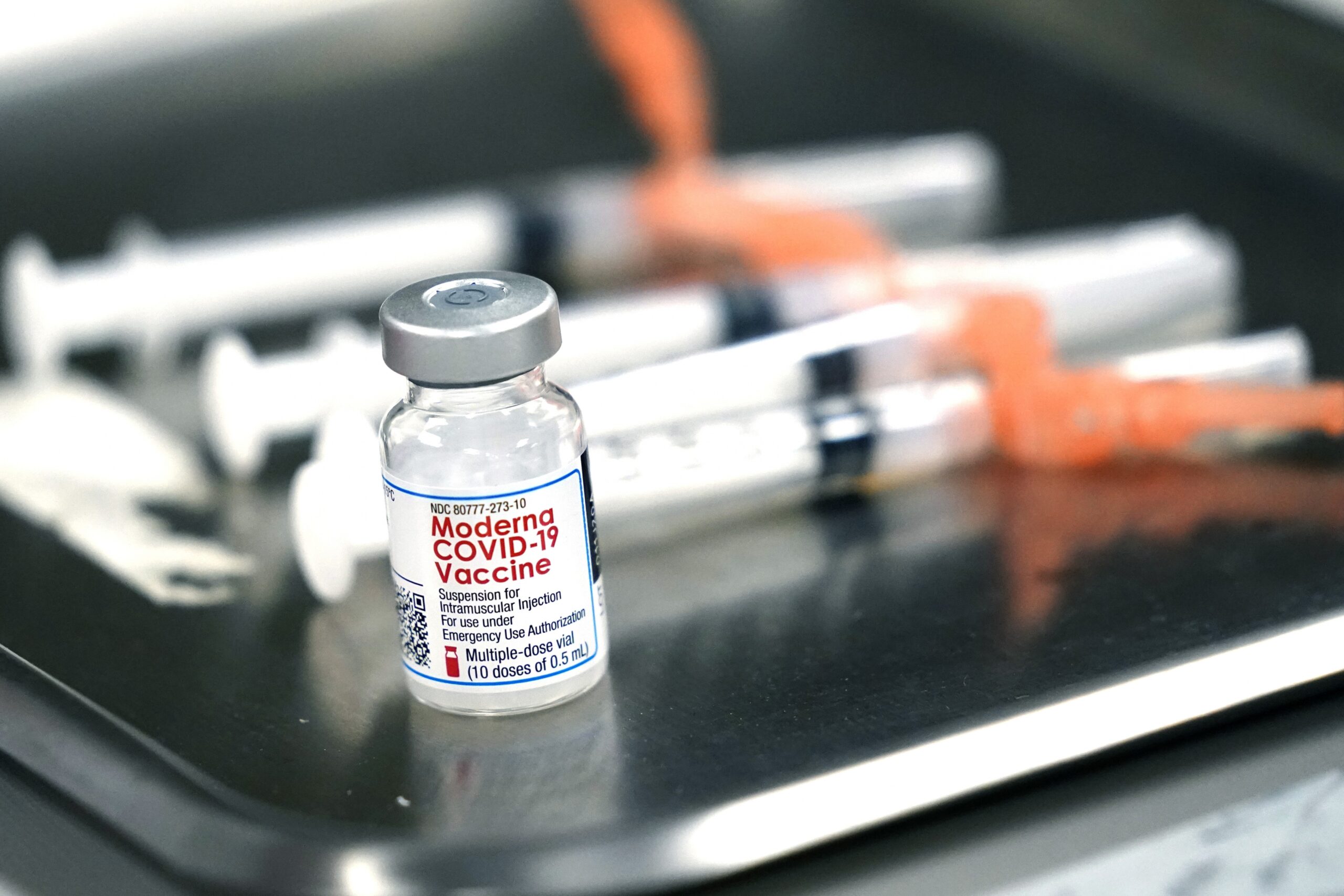 Syringes with doses of the Moderna COVID-19 vaccine