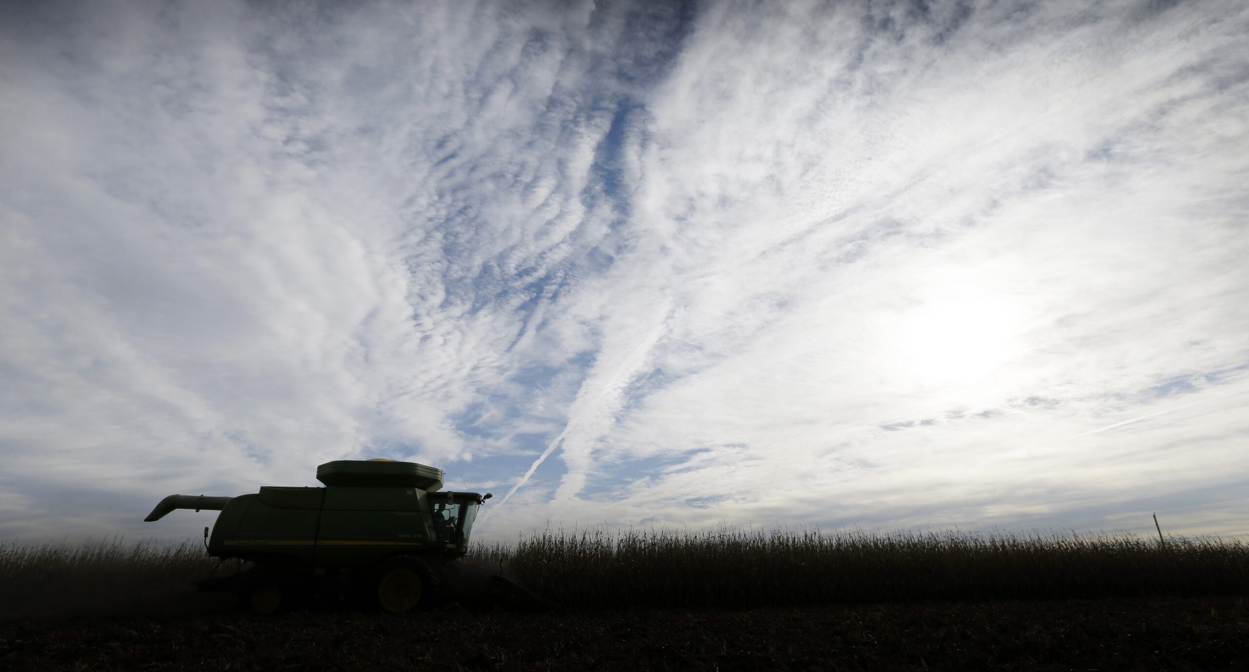 Judy Barrett, of Dallas Center, Iowa, combines corn on her farm