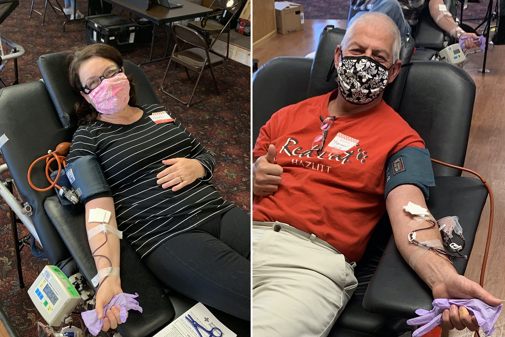 Pam Moen-Thieding and Tom Thieding donate blood