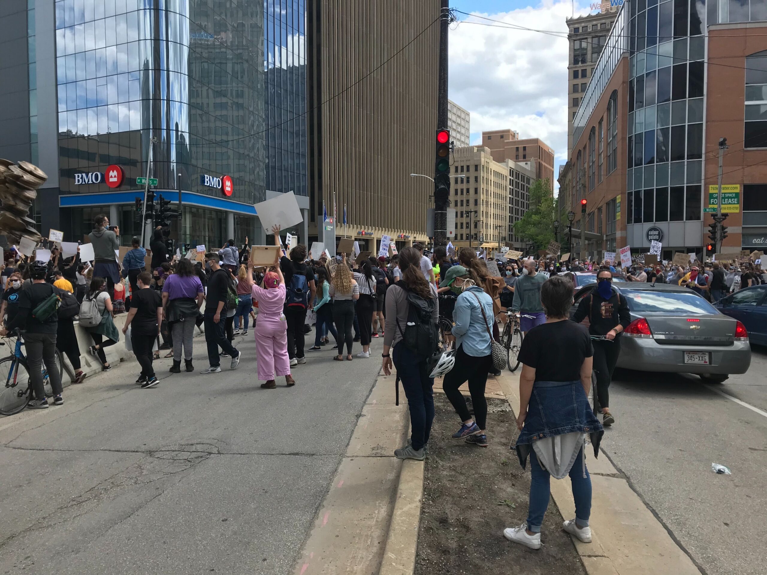 Protestors march in downtown Milwaukee