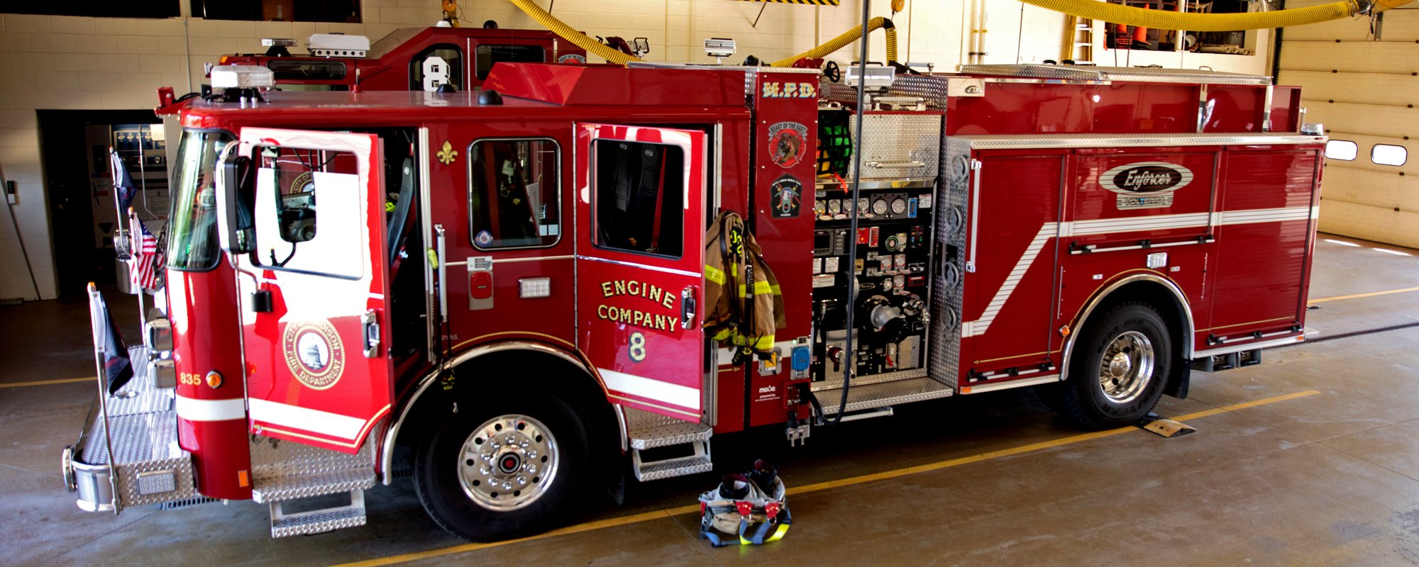 The Volterra Electric Fire Truck parked and charging