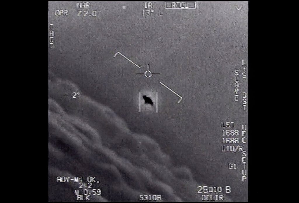 An unexplained object seen in a video still from the U.S. Dept. of Defense