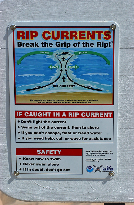 Rip current warning sign