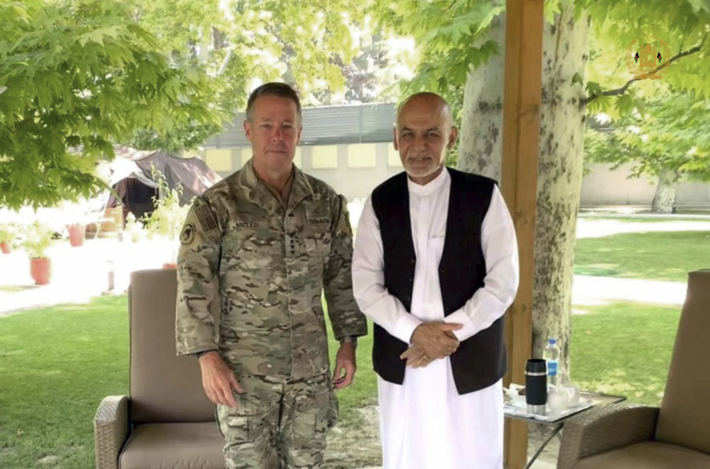U.S. Army Gen. Austin Miller meets Afghan President Ashraf Ghani at the presidential palace.