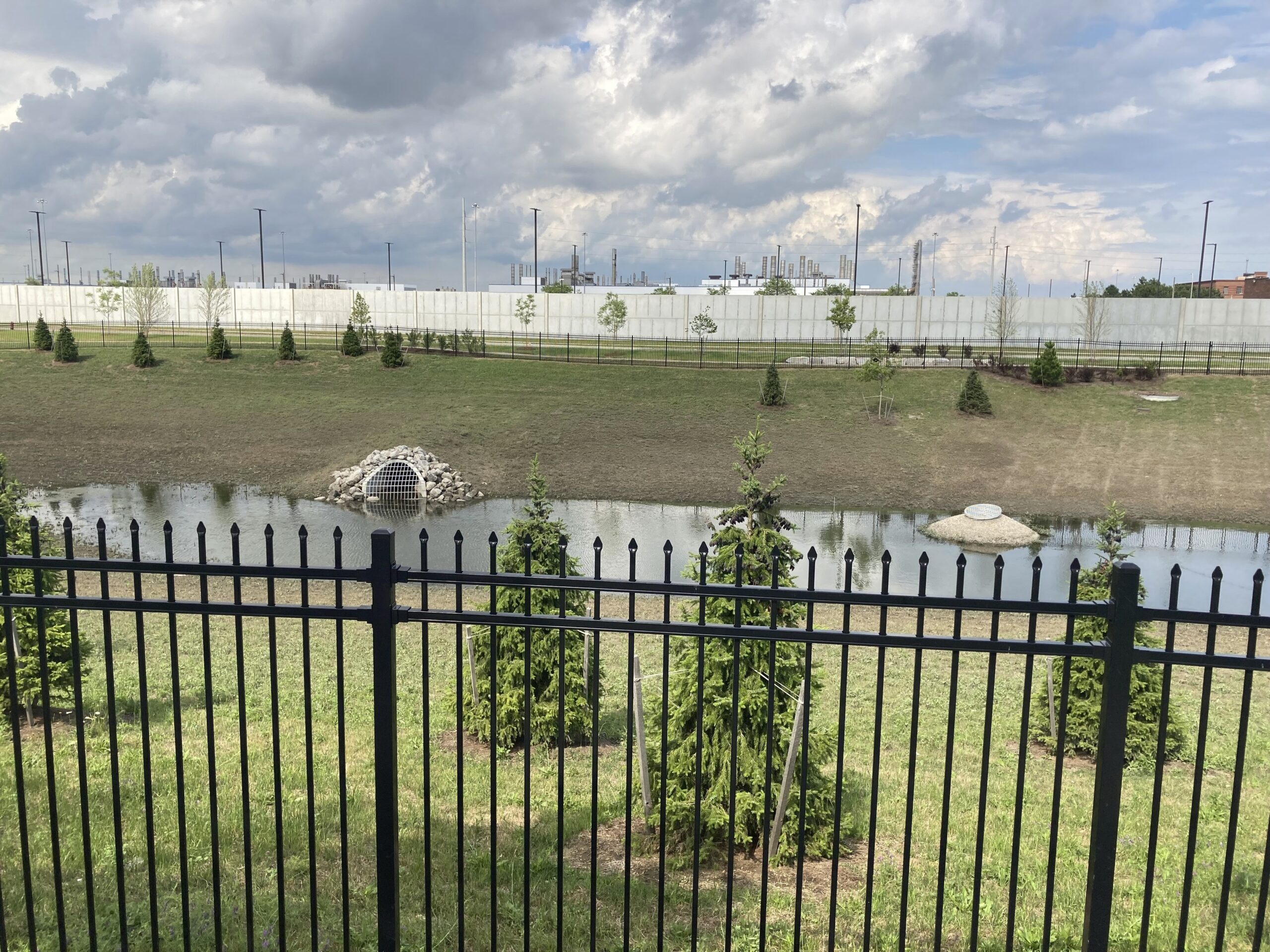 A retention pond at a stormwater park
