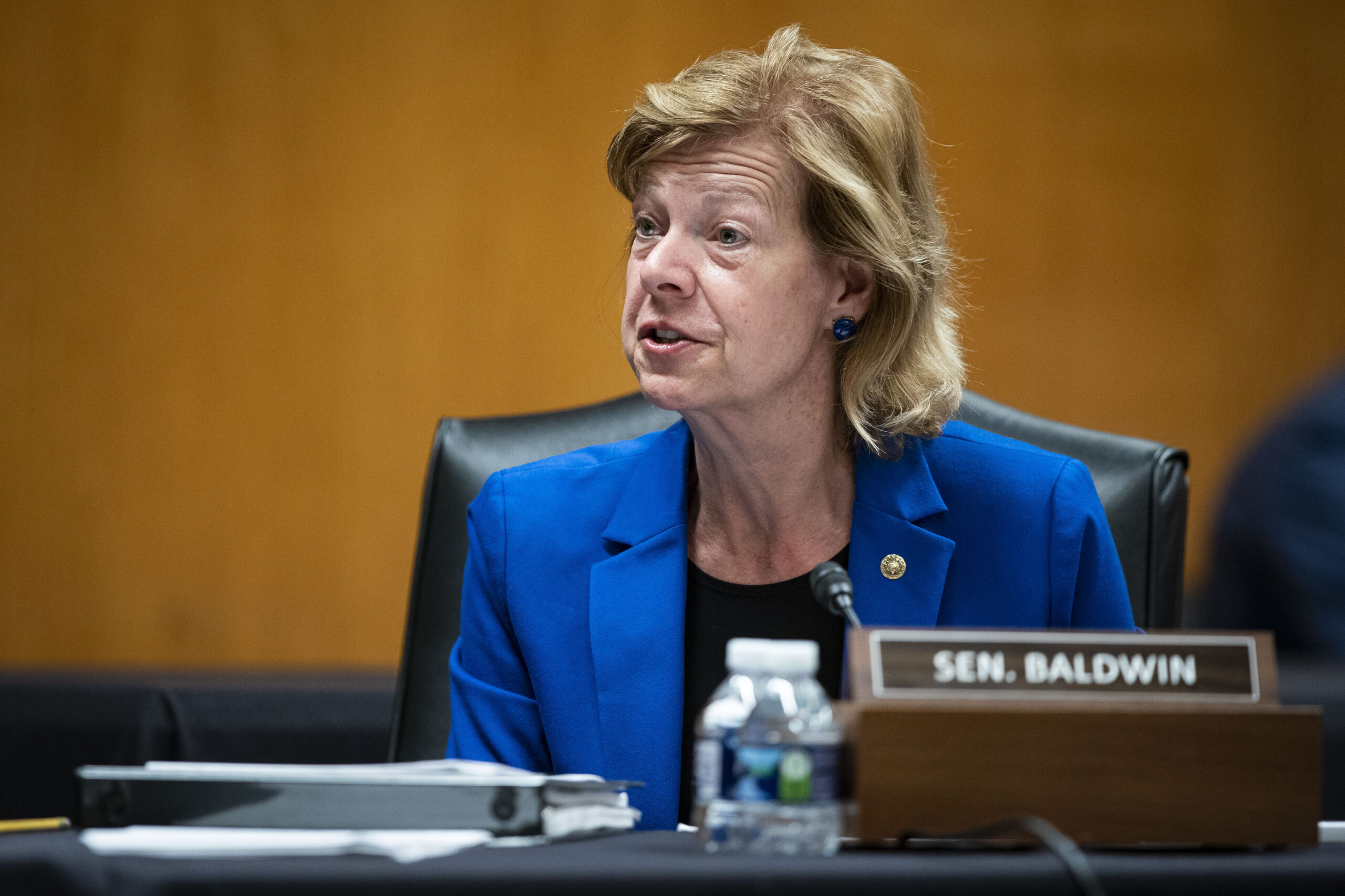 Sen. Tammy Baldwin speaks during a Senate Appropriations Subcommittee hearing