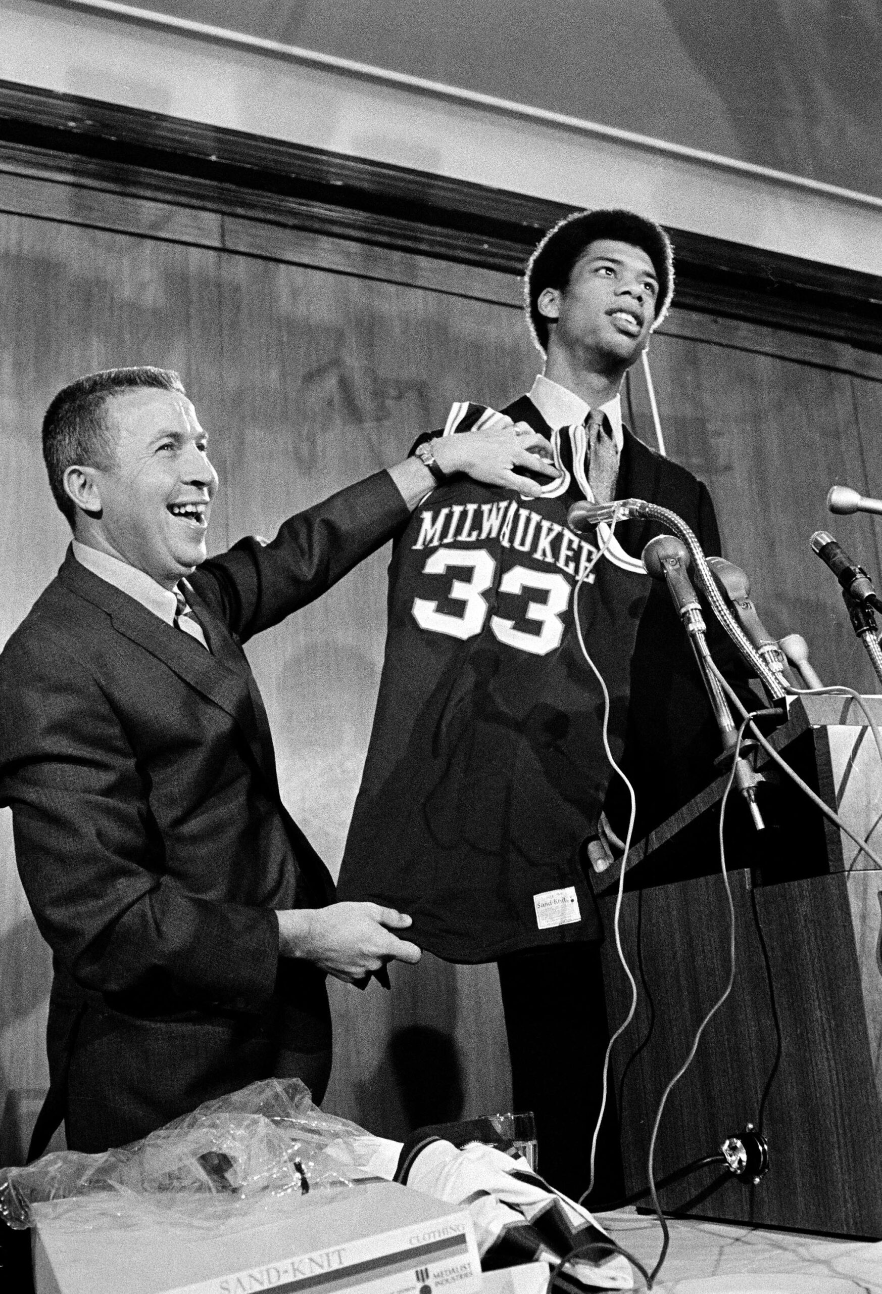 Kareem Abdul-Jabbar at the 1969 NBA Draft when he was drafted to the Milwaukee Bucks