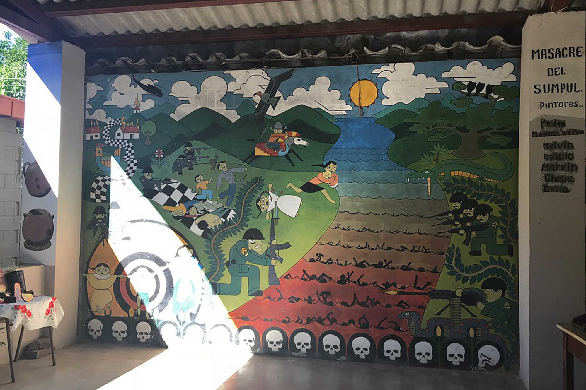 A mural depicting the Sumpul River Massacre in Arcatao, El Salvador. 