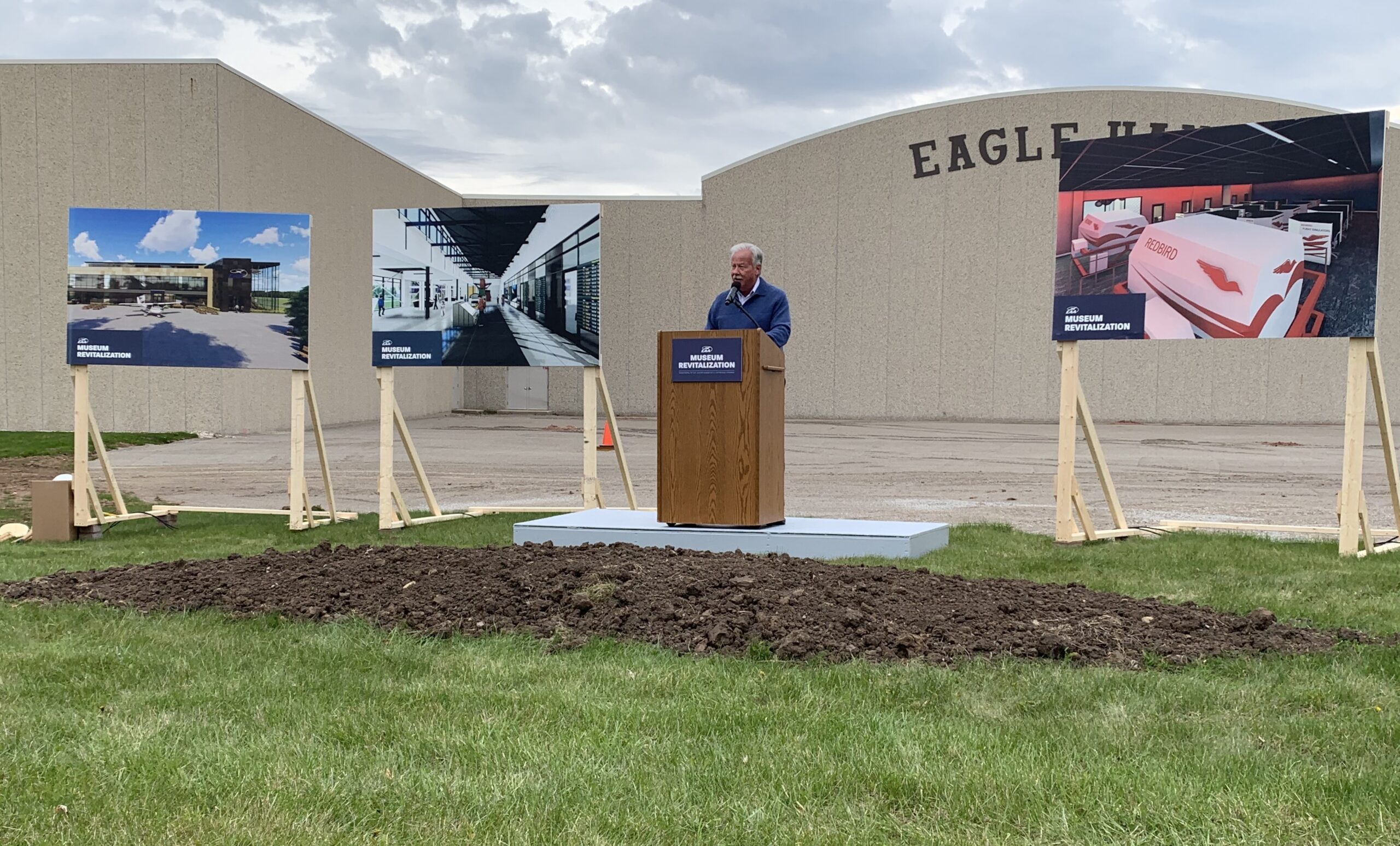 EAA CEO Jack Pelton speaks at a ground breaking