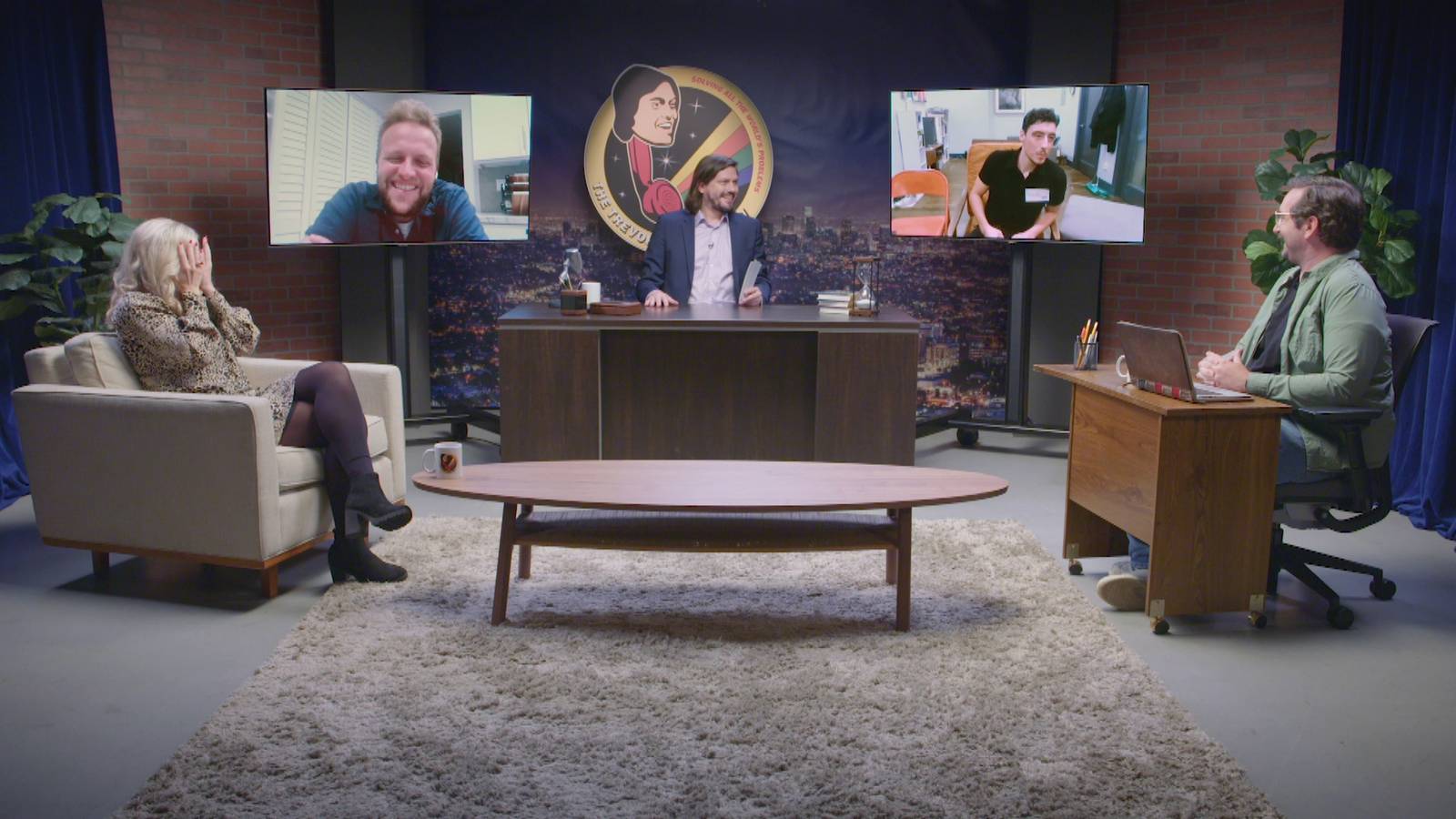 (L to R) Blair Socci, Trevor Moore, and Sam Brown on the set of Comedy Central's "The Trevor Moore Show"