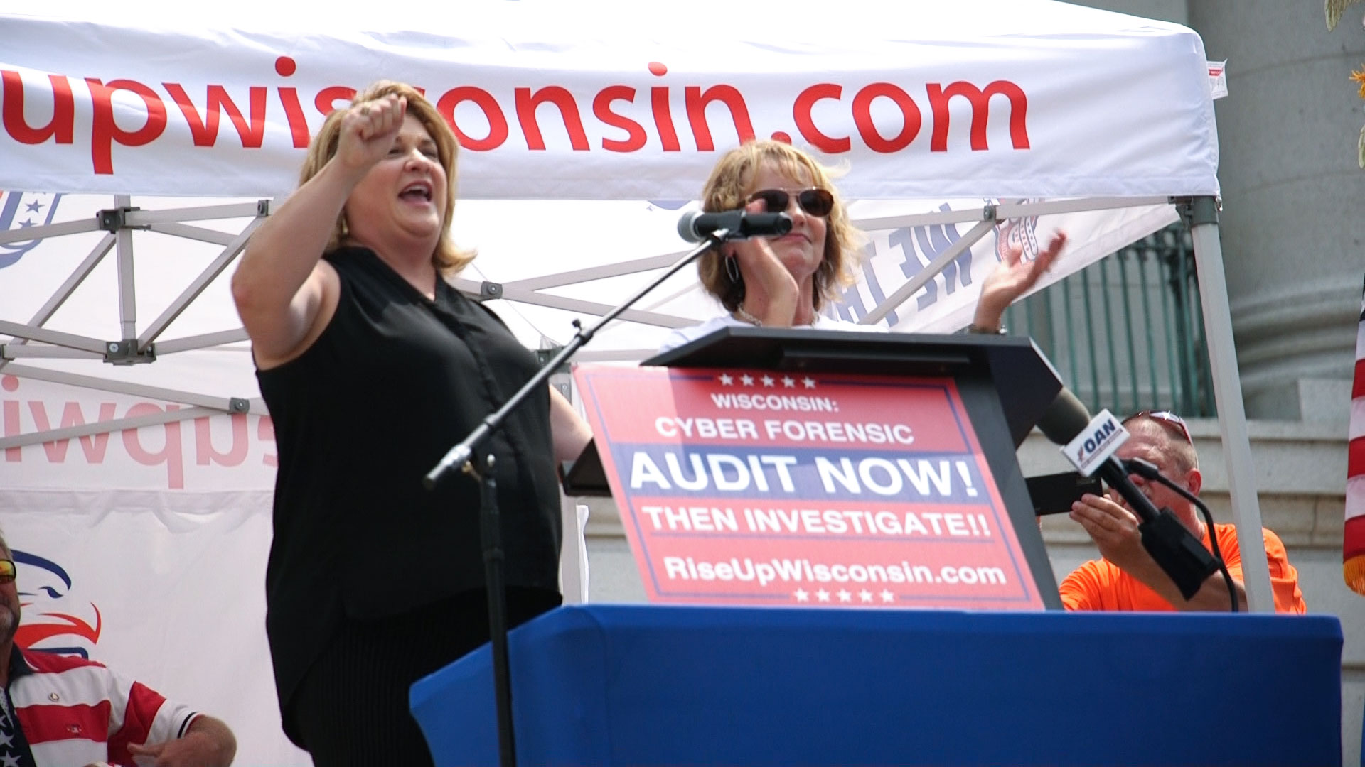 State Rep. Janel Brandtjen and conservative talk show host Vicki McKenna speak at an "Audit the Vote" rally