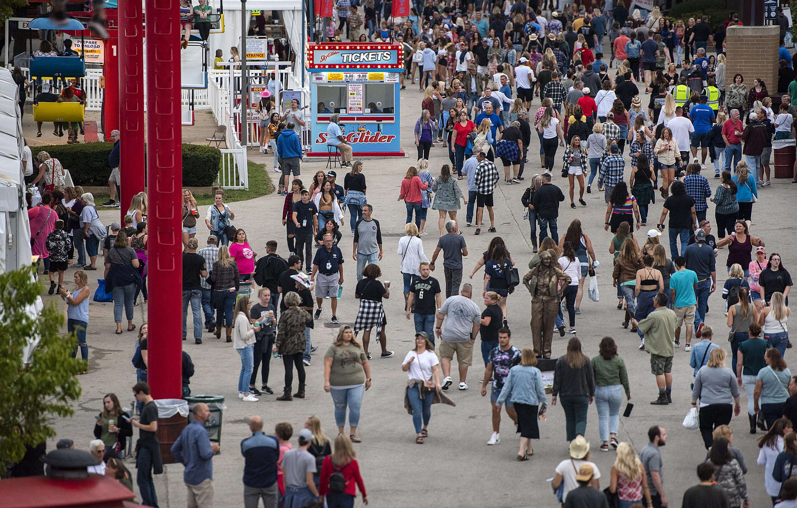 A crowd is seen from above.