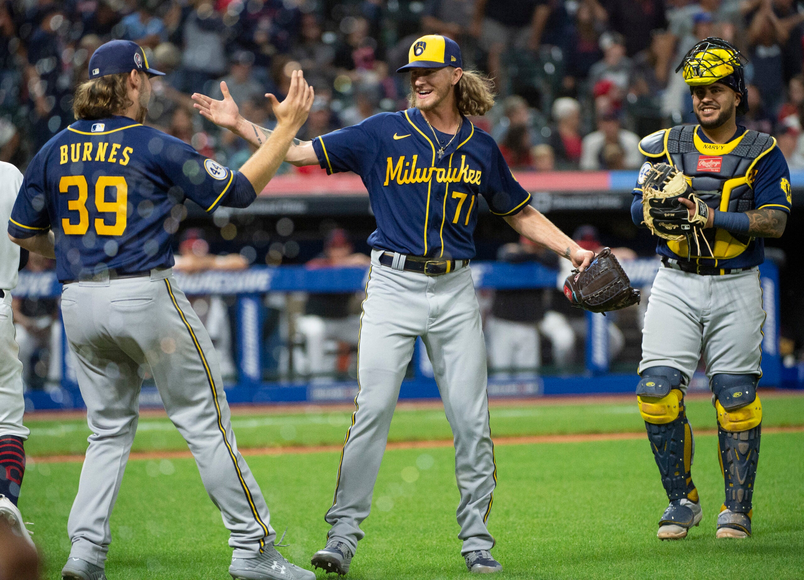 Corbin Burnes, Josh Hader, Omar Narvaez